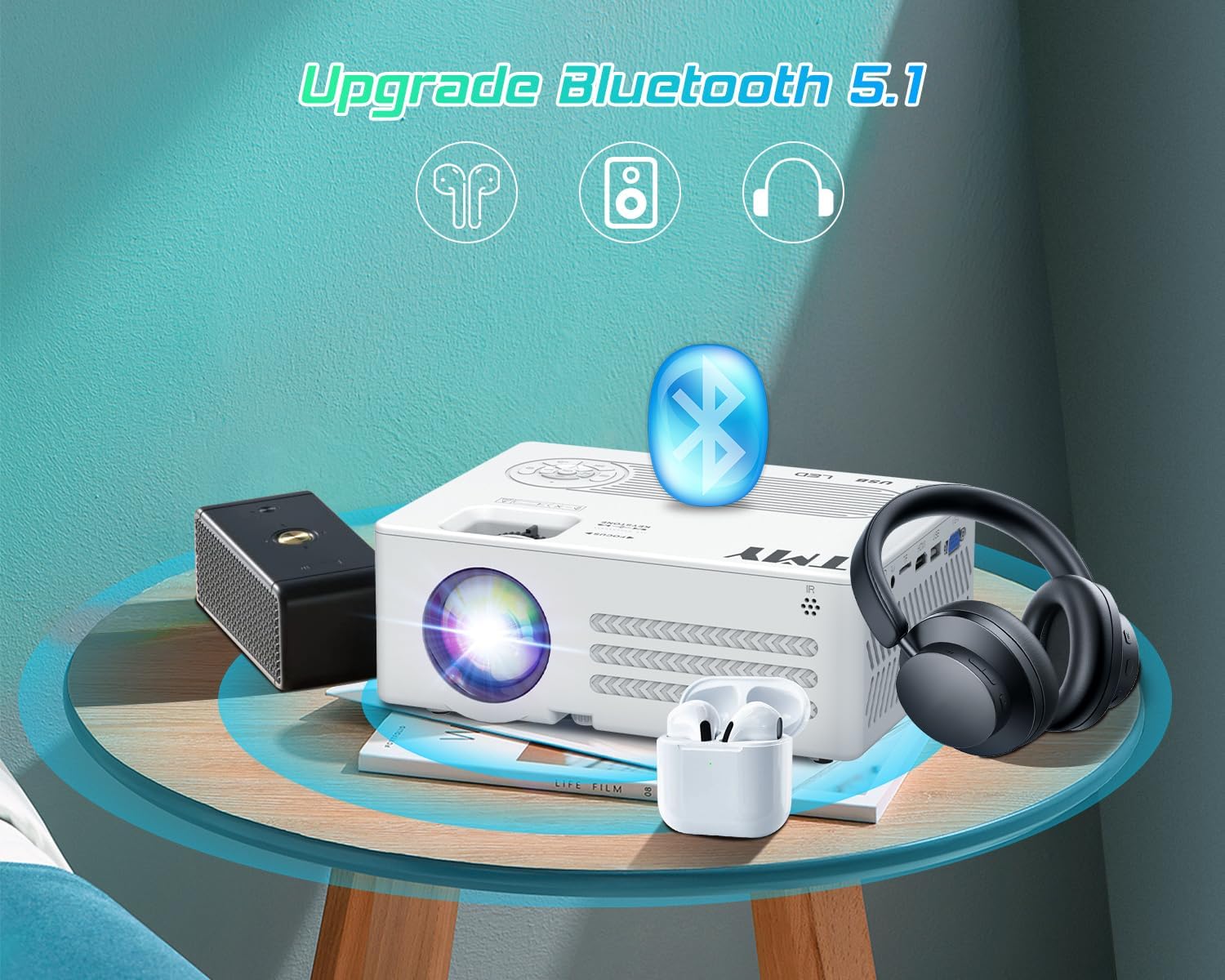 TMY WiFi Bluetooth Native 1080P Projector with 100" Screen, 4K Supported, Portable for Indoor/Outdoor - Image 5