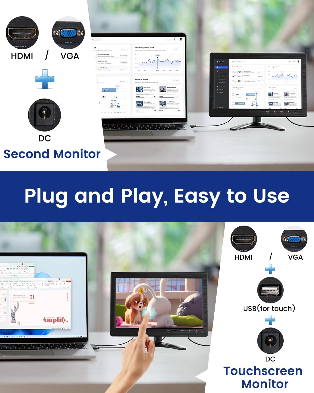 Eyoyo 10.1 Inch HD Security Monitor 1366x768, HDMI VGA AV BNC USB Input, Built-in Speakers - Image 5