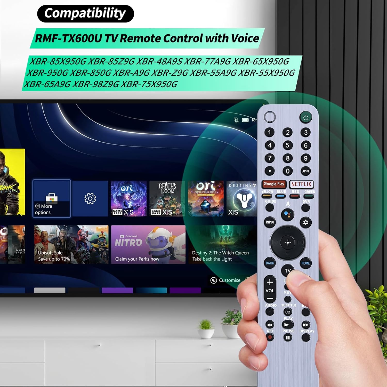 Sony RMF-TX600U Voice Replacement Remote Control for XBR KD XR Series Smart TVs - Image 2