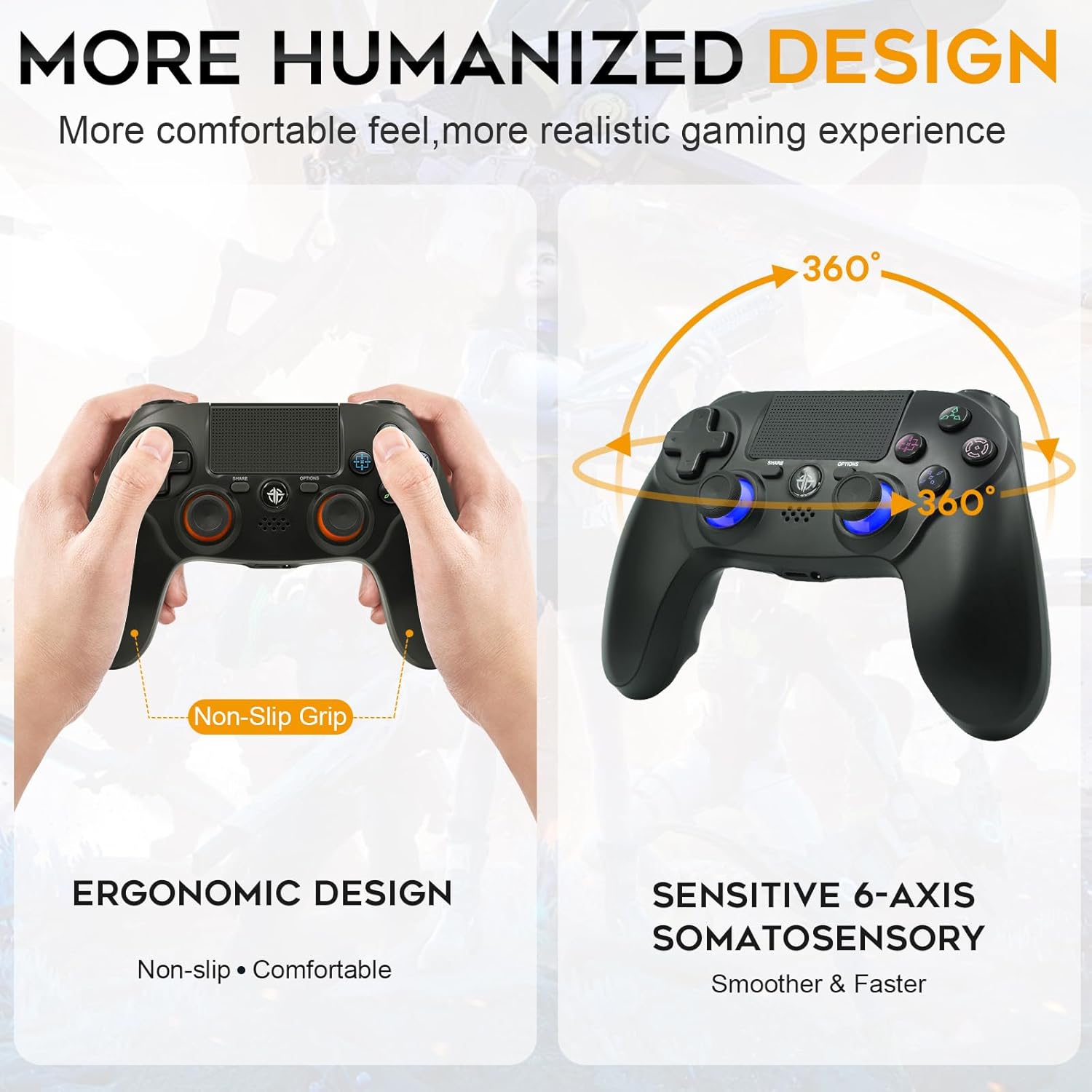 2 Pack Wireless PS4 Controllers for PS4 Slim Pro PC with Double Shock 6-Axis Motion Sensor and Headphone Jack - Image 3