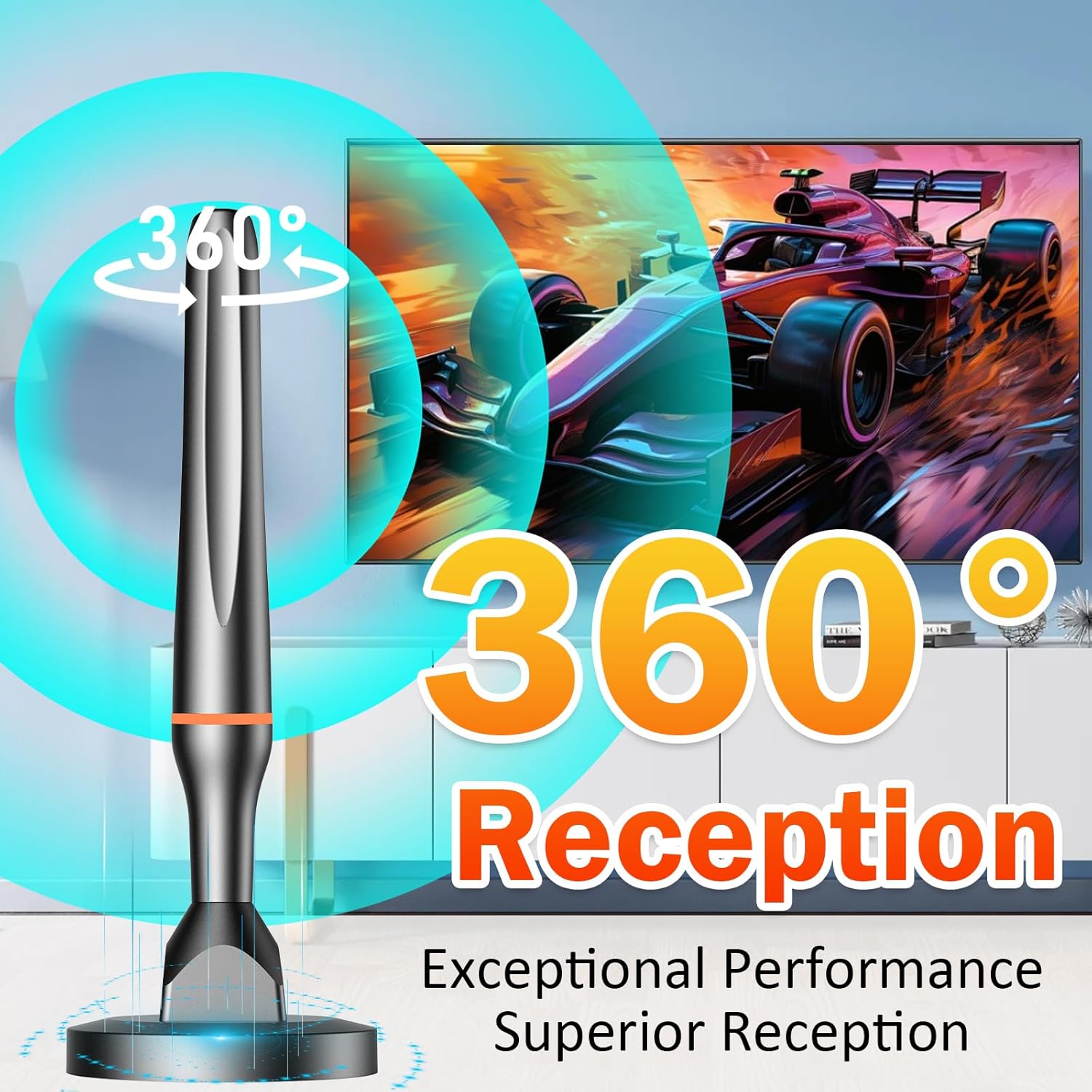 Smart TV Indoor Digital Antenna with Magnetic Base for 4K 1080p Local Channels 10FT Cable Dark Orange - Image 2
