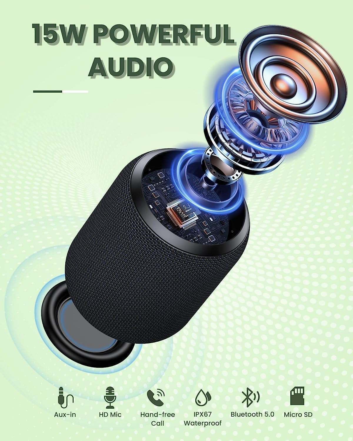 NOTABRICK 15W Portable Bluetooth V5.0 Speaker with IPX67 Waterproof and Double Pairing for Party Home Theater - Image 2