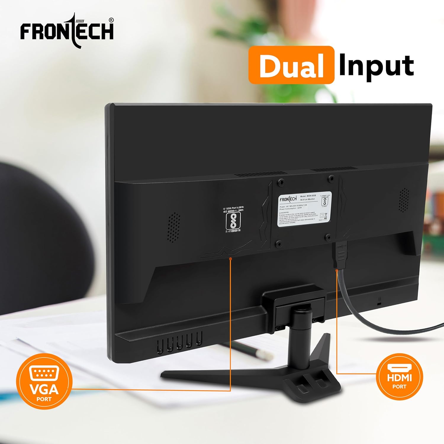 FRONTECH 22 Inch HD LED Monitor, 1680x1050, 60Hz Refresh, HDMI, VGA, Speakers, Wall Mountable, Black - Image 2