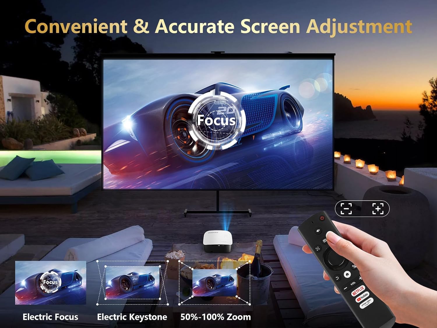 GooDee 4K Outdoor Smart Projector 5G WiFi Bluetooth 400" Zoom Home Theater Certified - Image 4
