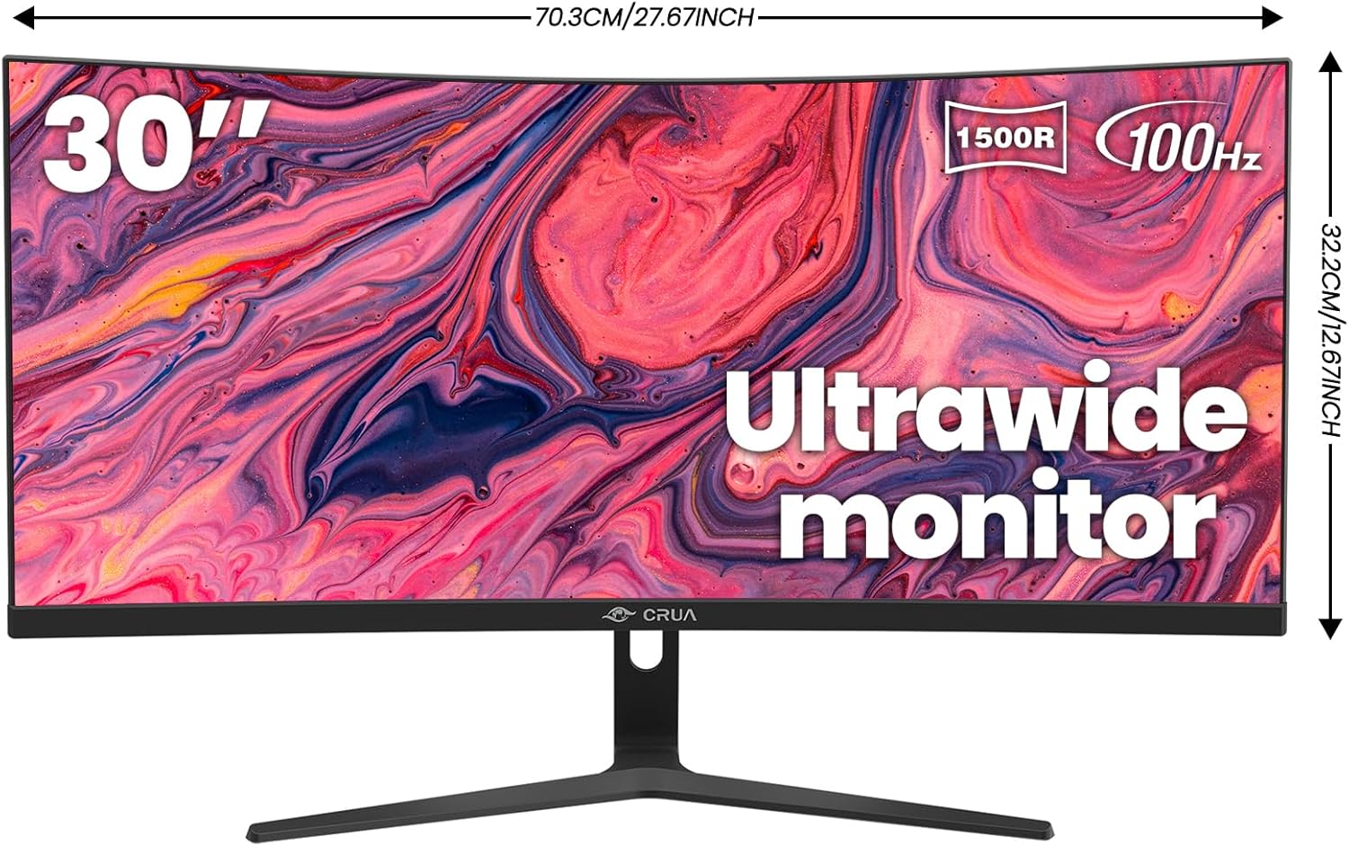 CRUA 30 Inch Ultrawide Curved 21:9 WFHD 100Hz VA Computer Monitor Black - Image 8