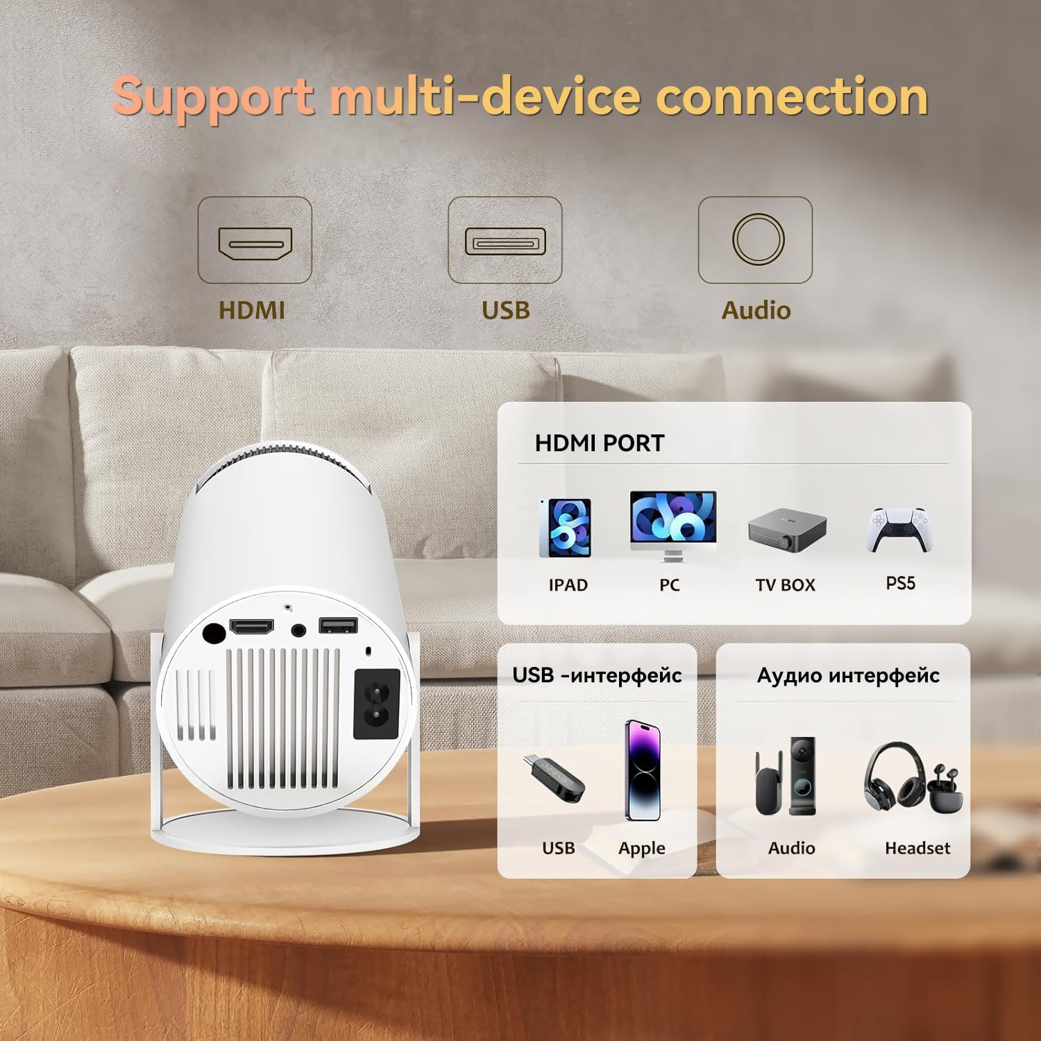 Portable 4K 1080P Mini Projector Android 13.0 WiFi6 Bluetooth 5.2 180° Rotation Auto Keystone - Image 7