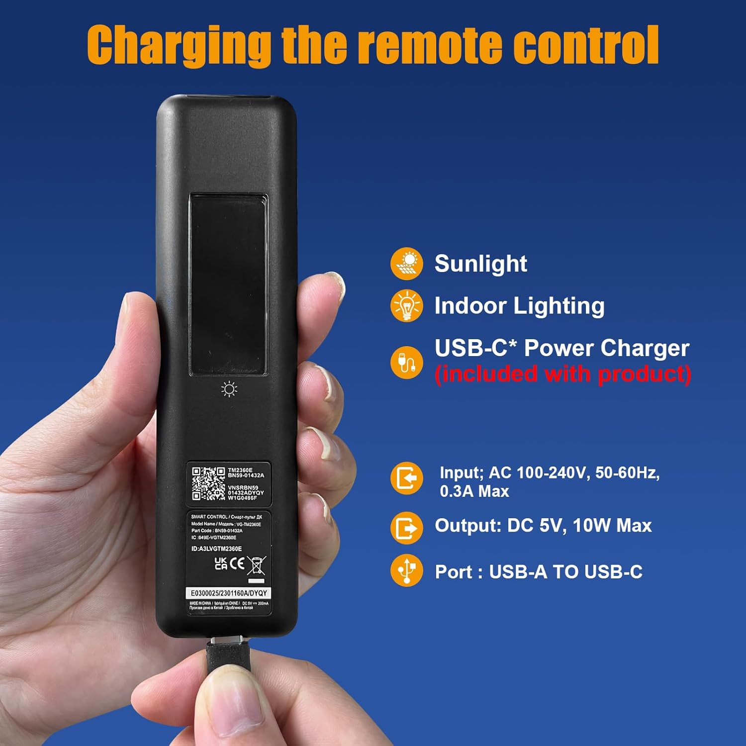 2023 BN59-01432A Rechargeable Solar Bluetooth Voice Remote Control Replacement for Samsung Neo QLED 8K HDR Smart TVs Black - Image 5