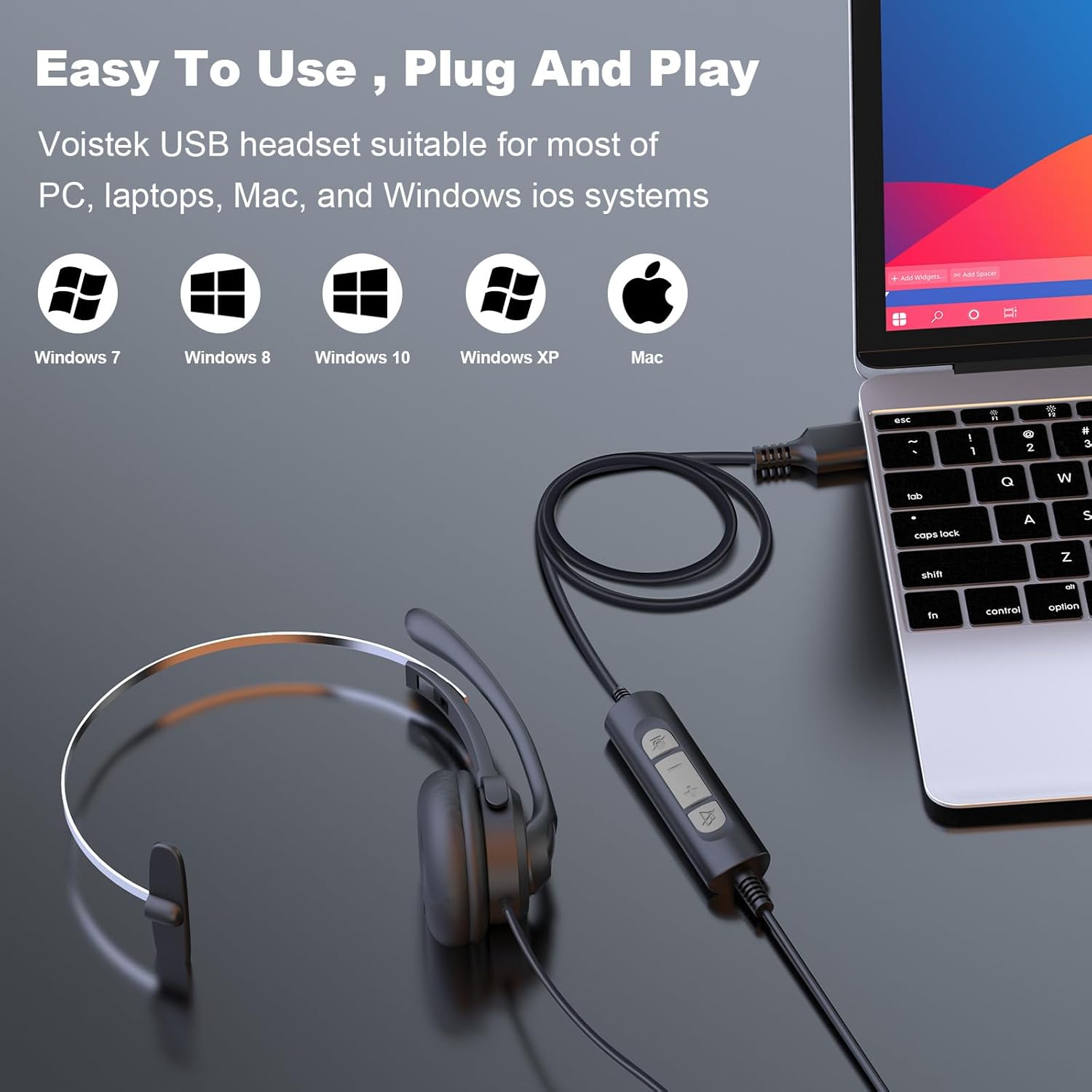 Voistek Wired Mono USB Headset with Noise Cancelling Microphone, Single Ear Comfort for Laptop PC Mac Office Zoom - Image 4