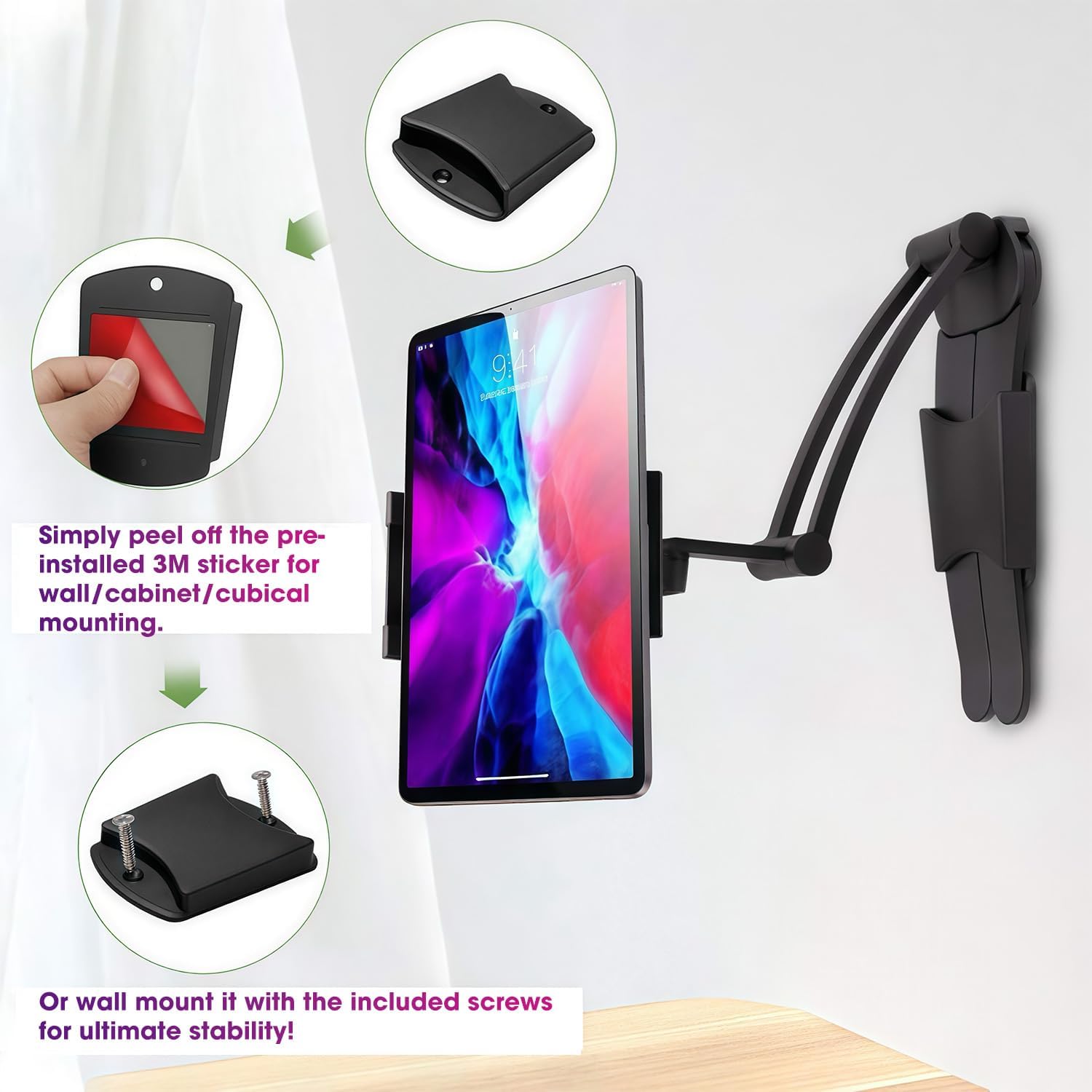 Aluminum Alloy Portable Monitor Stand with Tablet and Phone Clamp, 3M Cubical and Wall Mount for Kitchen Cabinets - Image 4