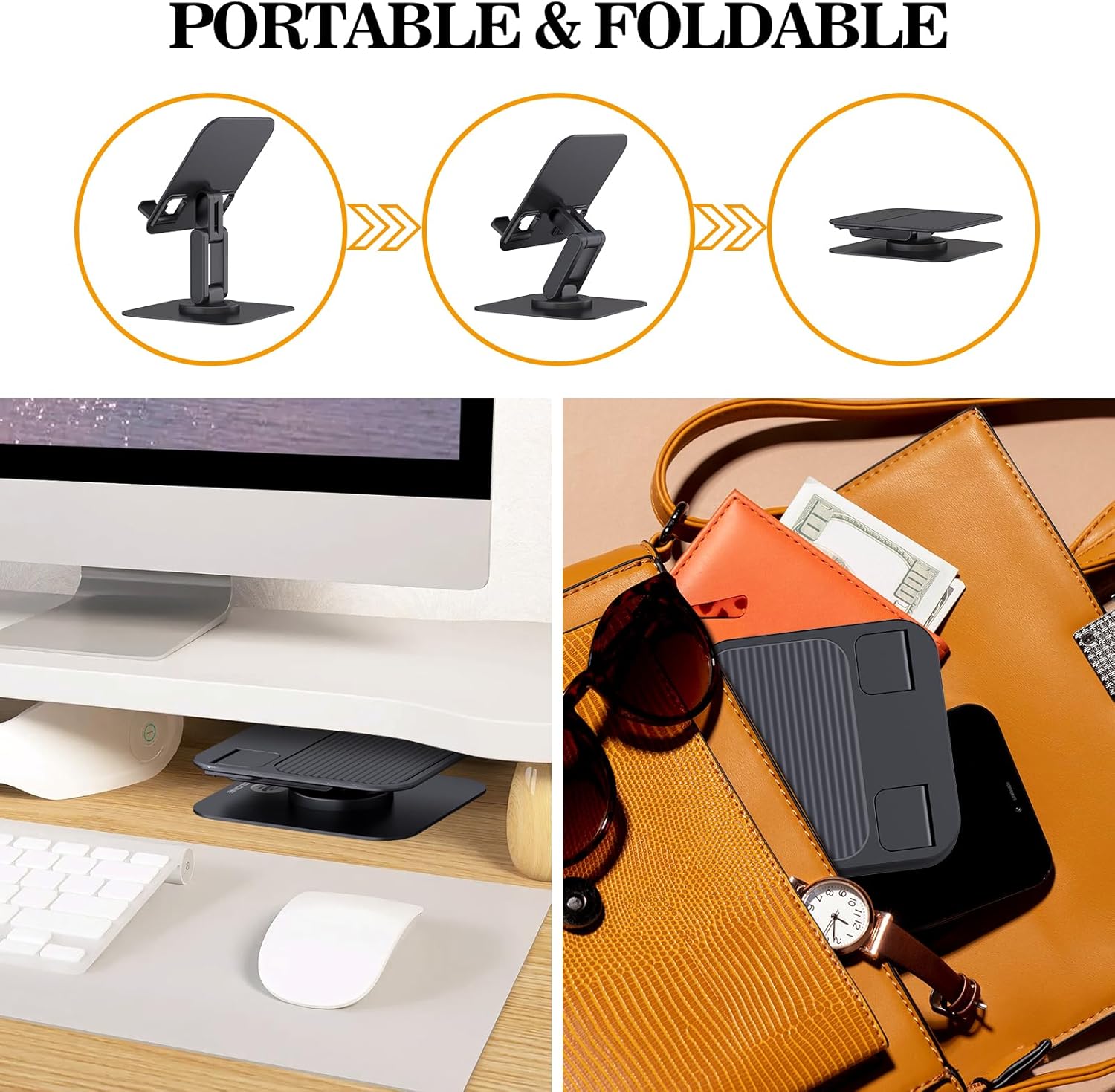 OCYCLONE Adjustable 360 Rotating Tablet Stand for Desk, Black, fits 4" to 15.6" devices - Image 5