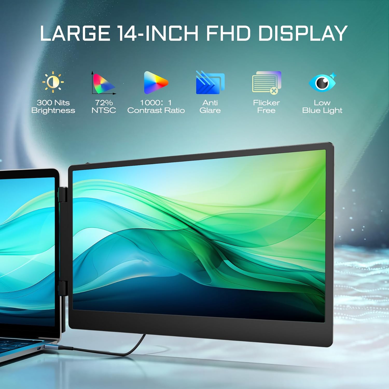 Teamgee 14.3 Inch FHD 1080P IPS Laptop Screen Extender Monitor for 13-17 Inch Laptops - Image 2