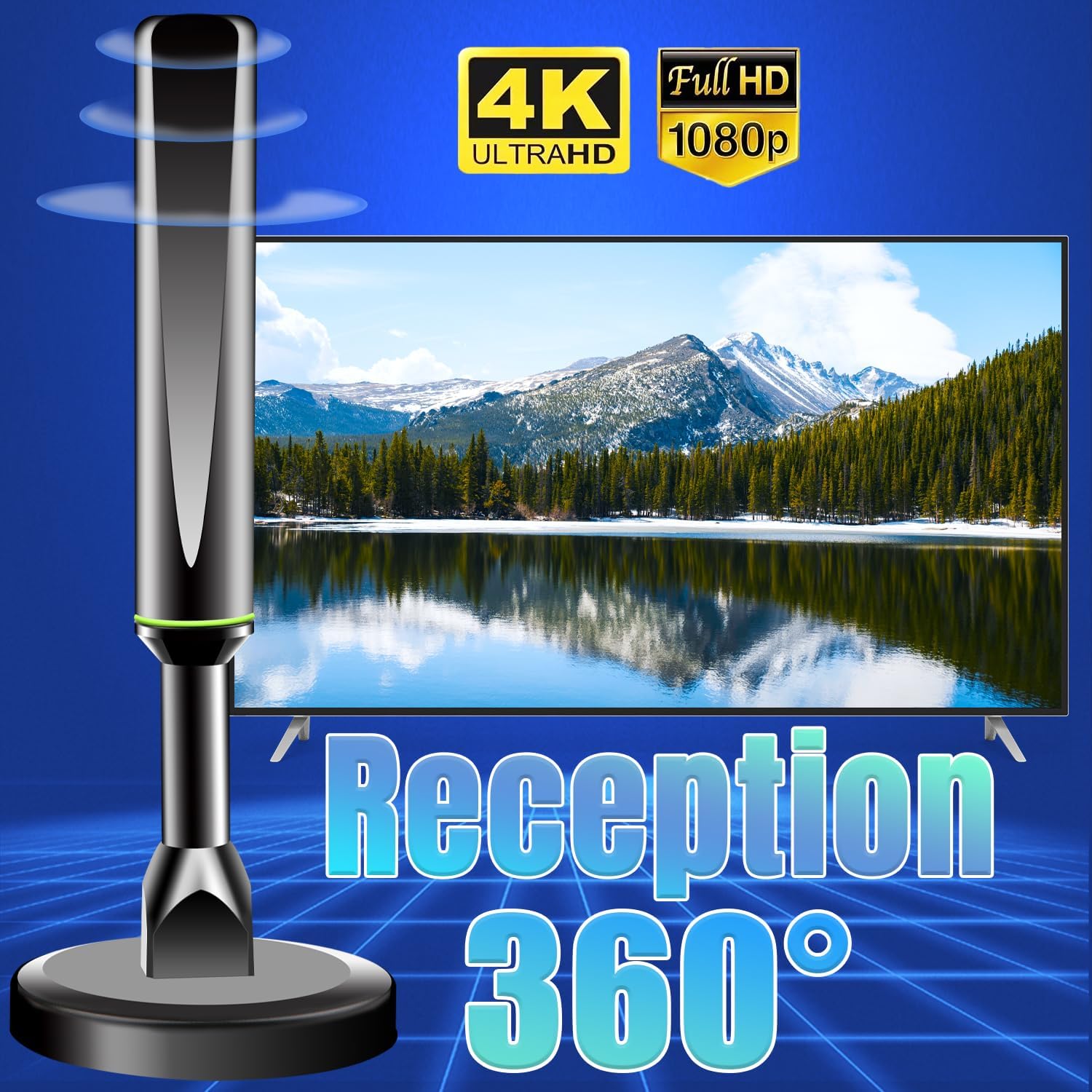 Smart TV Indoor Digital Antenna with Strong Magnetic Base, 360° Long Range Reception for Local Channels, Black - Image 2