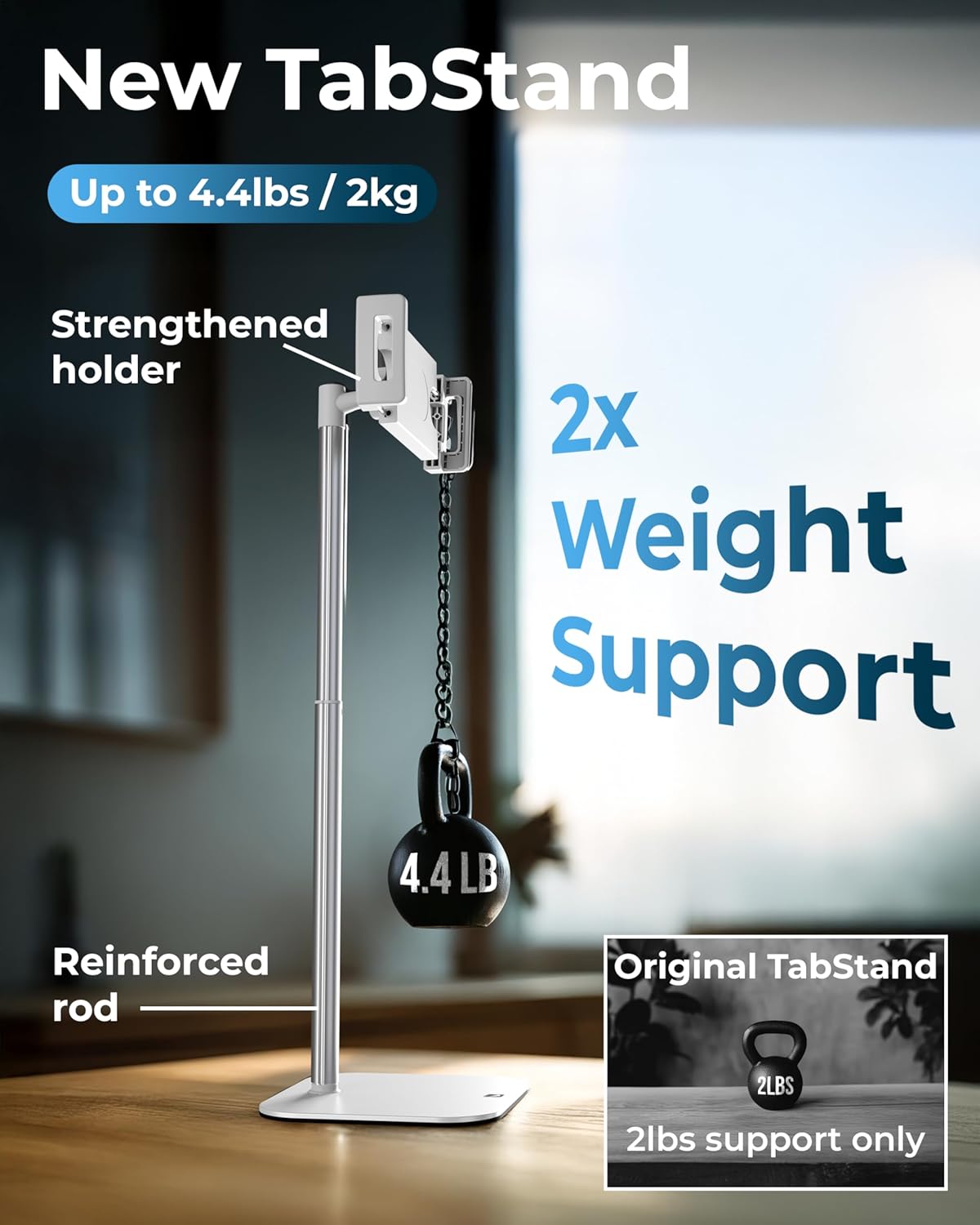 COOPER Frost White 7-17 Inch Tablet Holder Stand Adjustable Height for Desk 4.4lb Capacity - Image 3