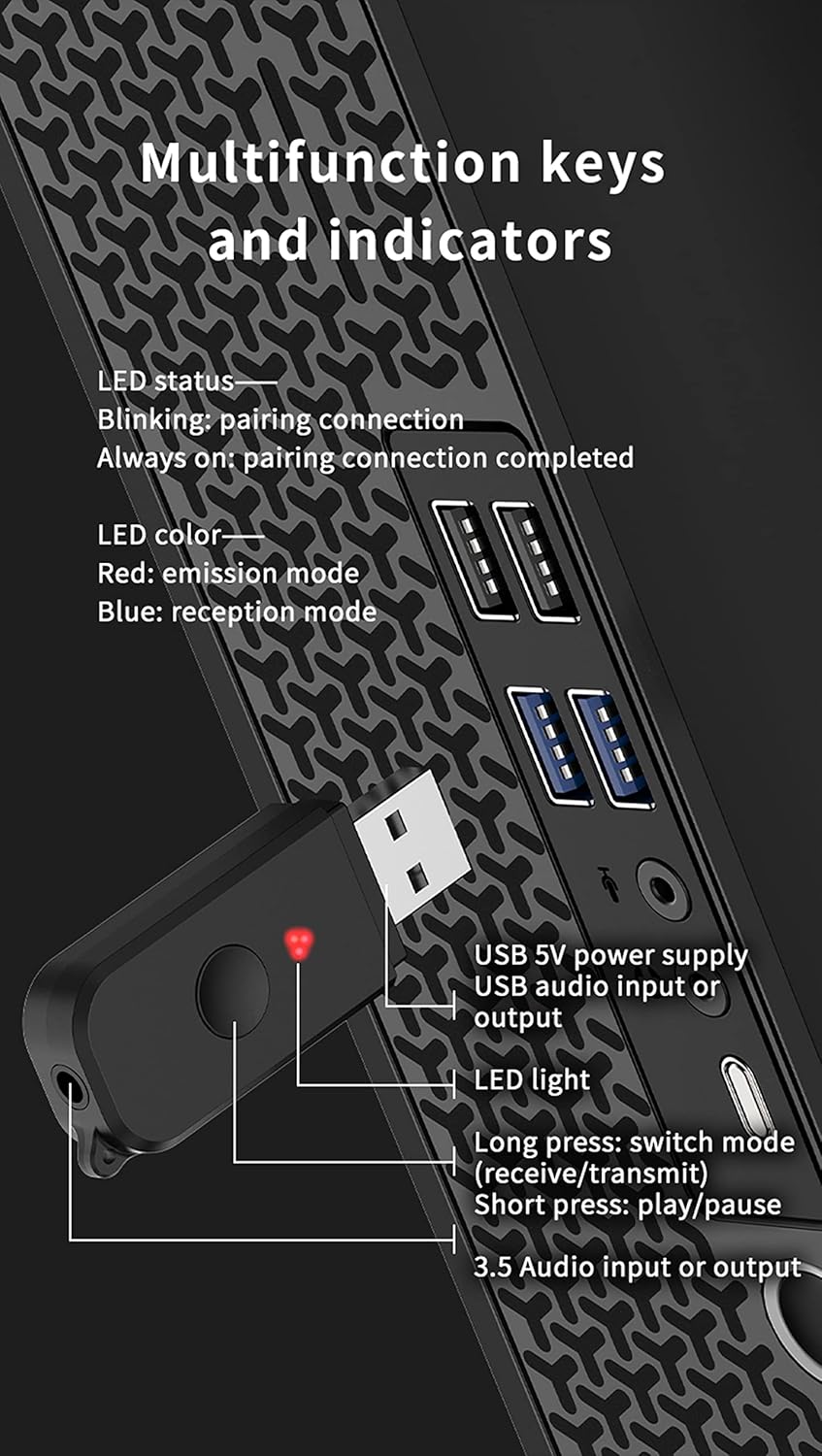 2-in-1 Bluetooth V5.3 Transmitter Receiver USB Adapter Wireless Audio for TV Headphones Low Latency - Image 8
