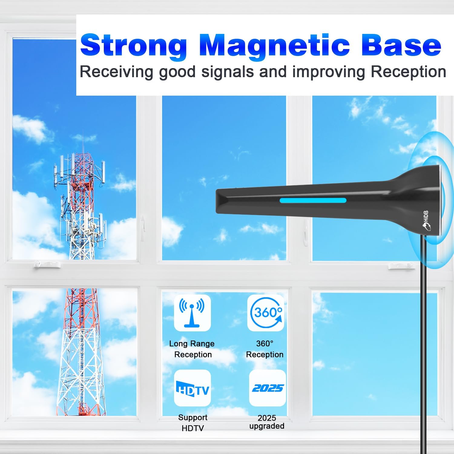 2025 Upgraded Smart TV Indoor HDTV Antenna Long Range 360° Reception 4K 1080p - Image 5