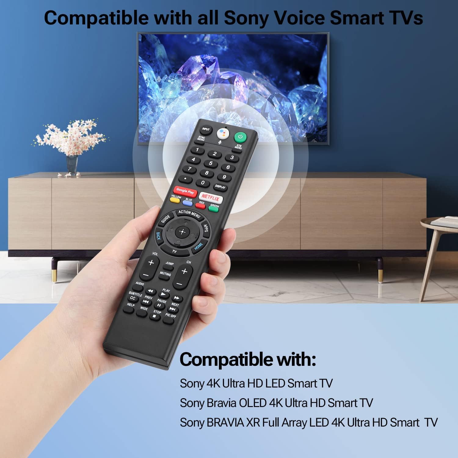 Gvirtue Replacement Voice Remote RMF-TX310U for Sony Bravia 4K 8K UHD Smart Android Google TVs with Netflix Google Play Buttons - Image 2