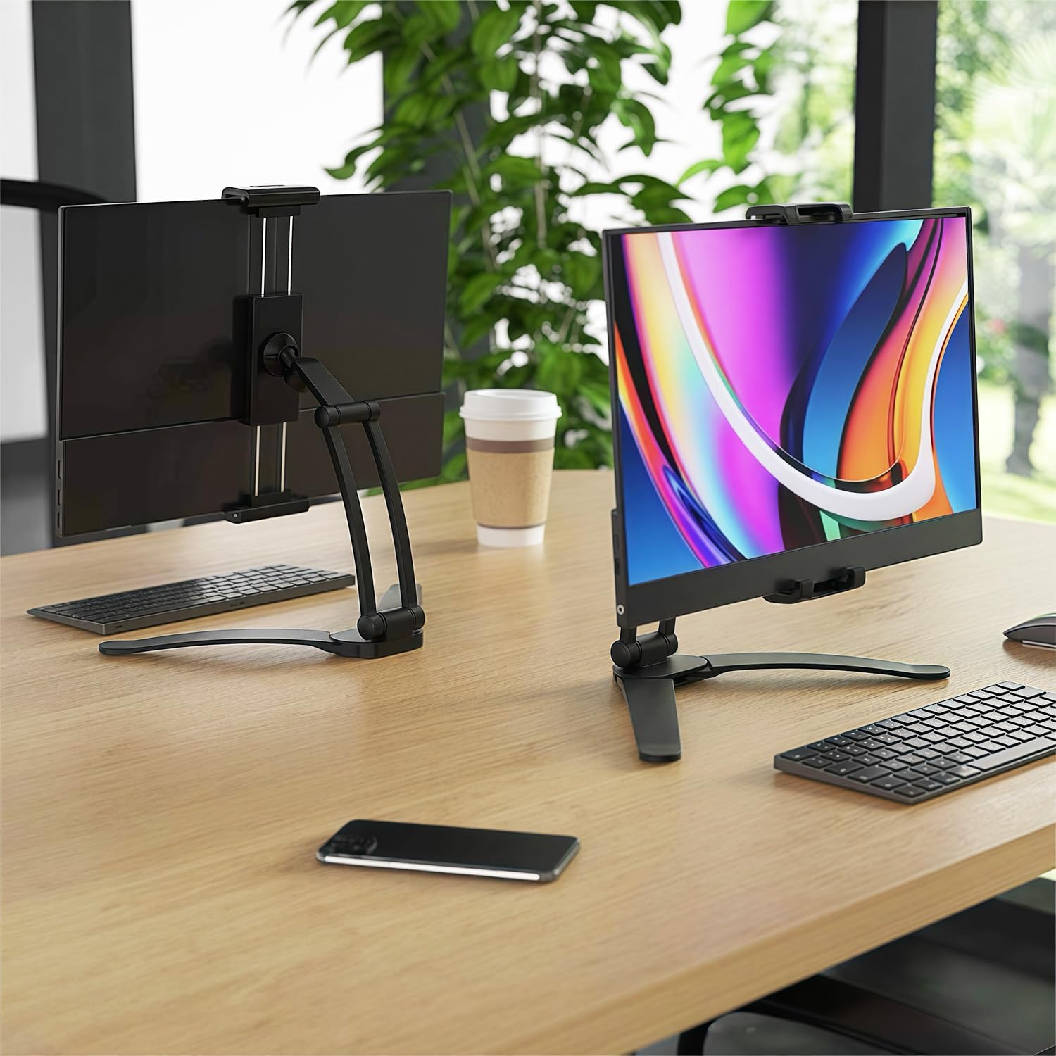 Aluminum Alloy Portable Monitor Stand with Tablet and Phone Clamp, 3M Cubical and Wall Mount for Kitchen Cabinets - Image 2