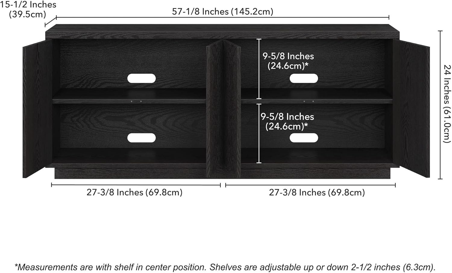 Henn&Hart Hanson 57 Inch Wide Black TV Stand - Image 7