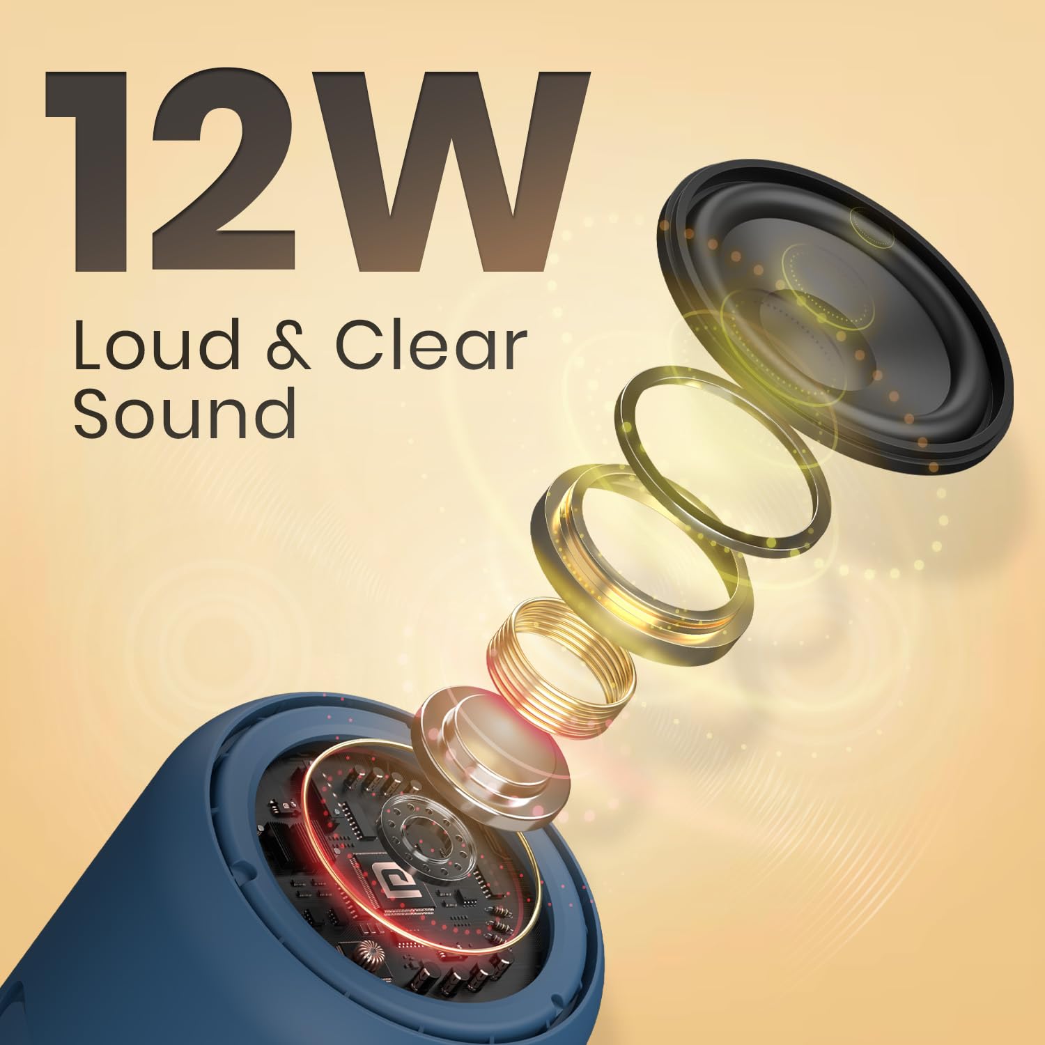 Portronics SoundDrum 1 12W TWS Portable Bluetooth Speaker Blue with 360° Sound and Type C Fast Charging - Image 3