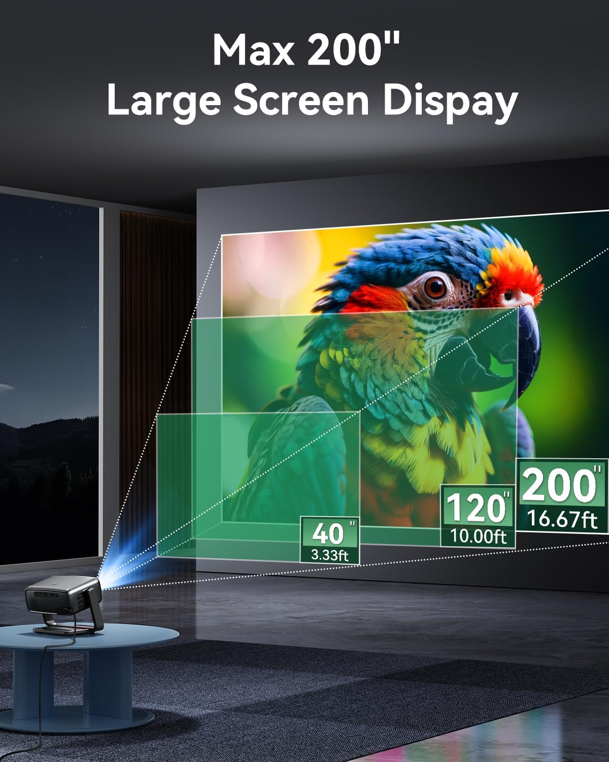 4K Supported Native 1080P Mini Projector WiFi Bluetooth 180° Rotatable Auto Keystone 200" Screen Portable Outdoor Home Theater Smart Projector - Image 6