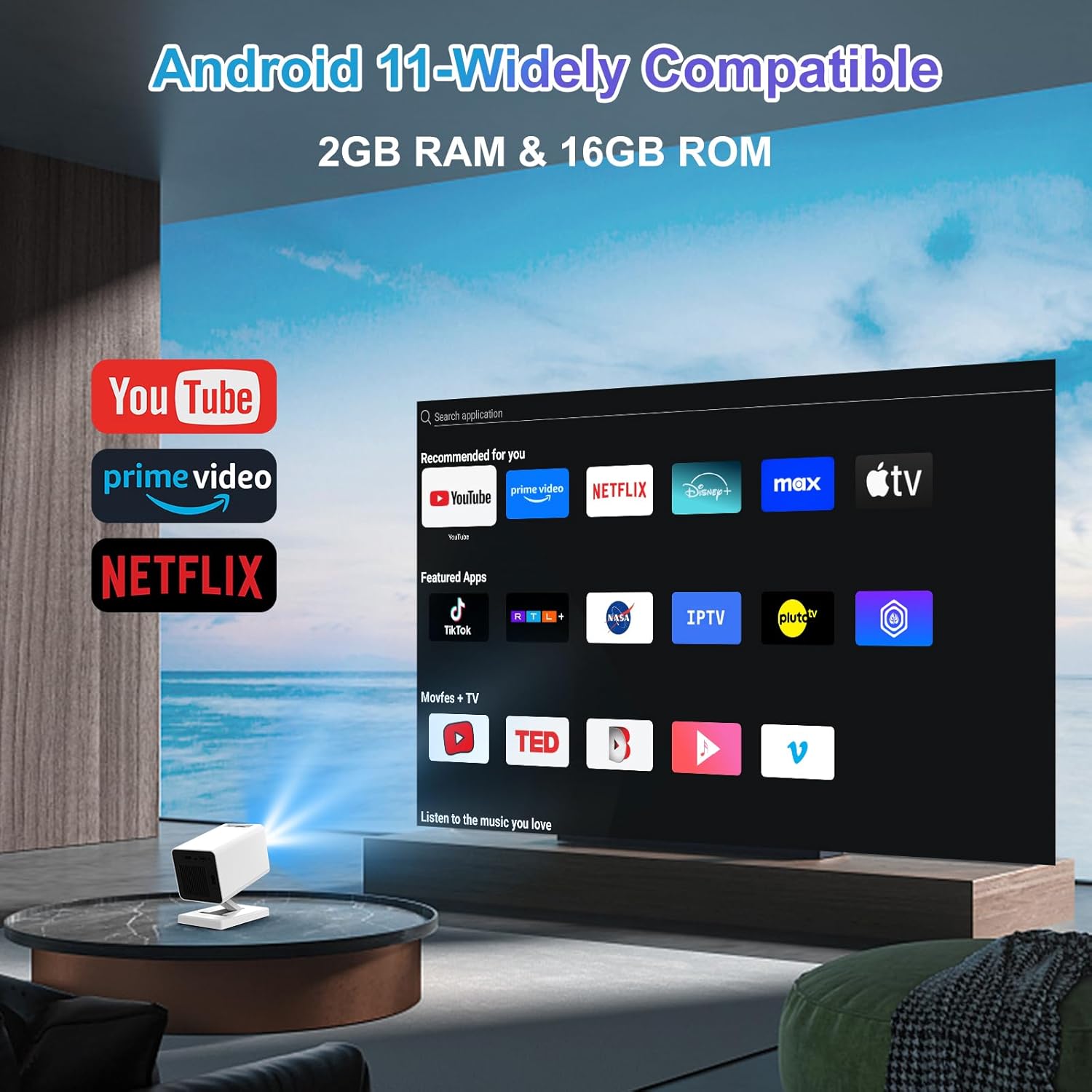 Portable 4K Mini Projector WiFi6 Bluetooth 5.4 150 ANSI Lumens 130 Inch Screen Home Cinema Smart Device - Image 2