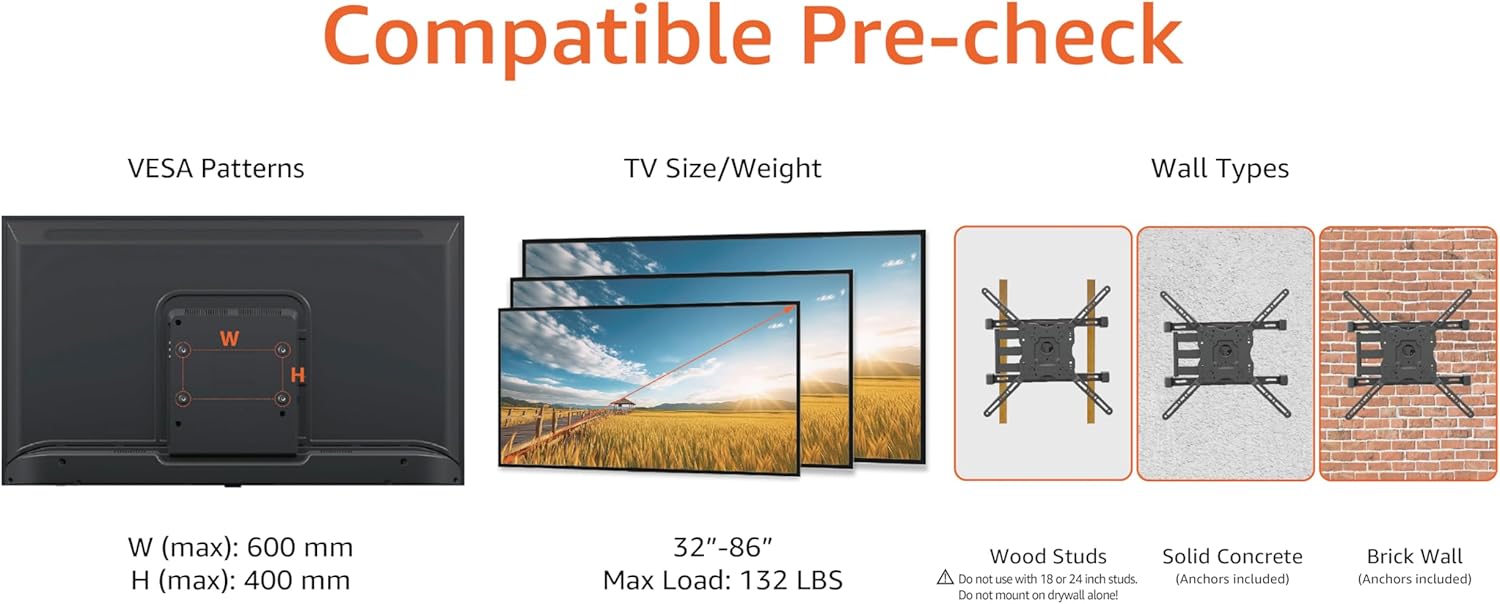 Amazon Basics Full Motion 32-86 Inch TV Wall Mount Black with Post-Leveling - Image 2