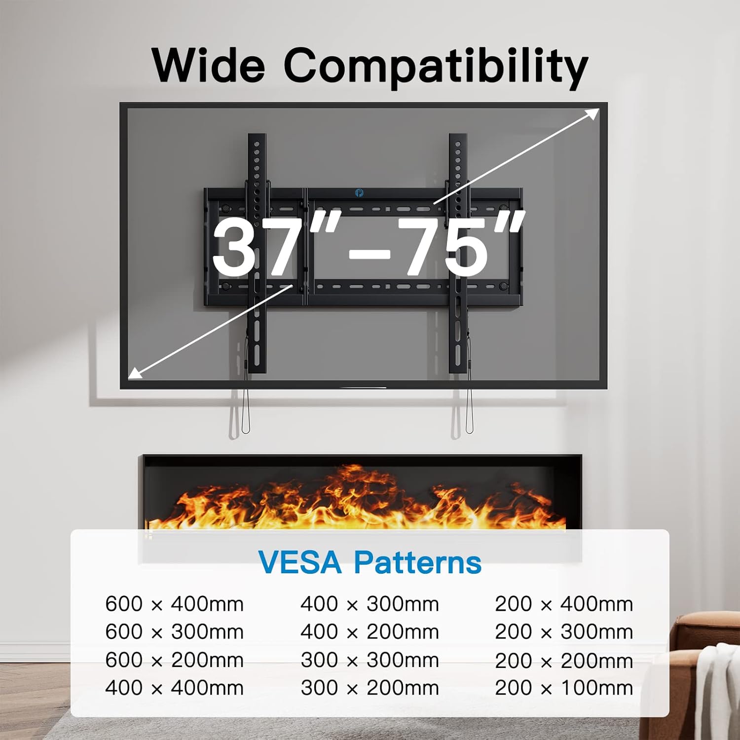 Pipishell Low Profile Tilt TV Wall Mount for 37-75 Inch TVs, 132lbs Capacity, Fits 16-24 Inch Studs, Max VESA 600x400 - Image 3