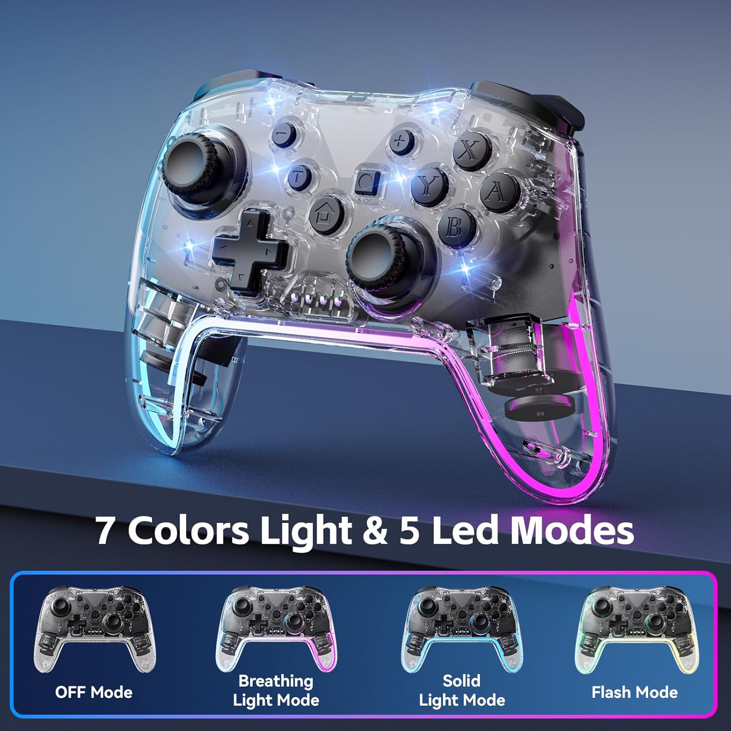 Ergonomic RGB Wireless Controller for Switch Lite OLED PC Android iOS 7 Color Lighting Vibration - Image 2