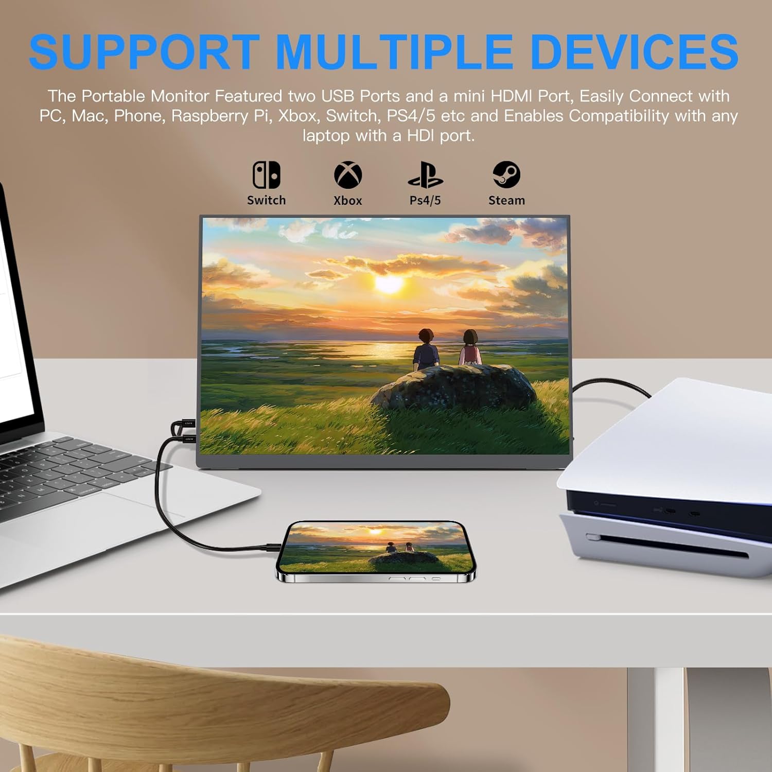 10.5'' 2K FHD 60Hz Portable Laptop Monitor with HDR, USB-C, HDMI, Speakers, Smart Cover - Image 5