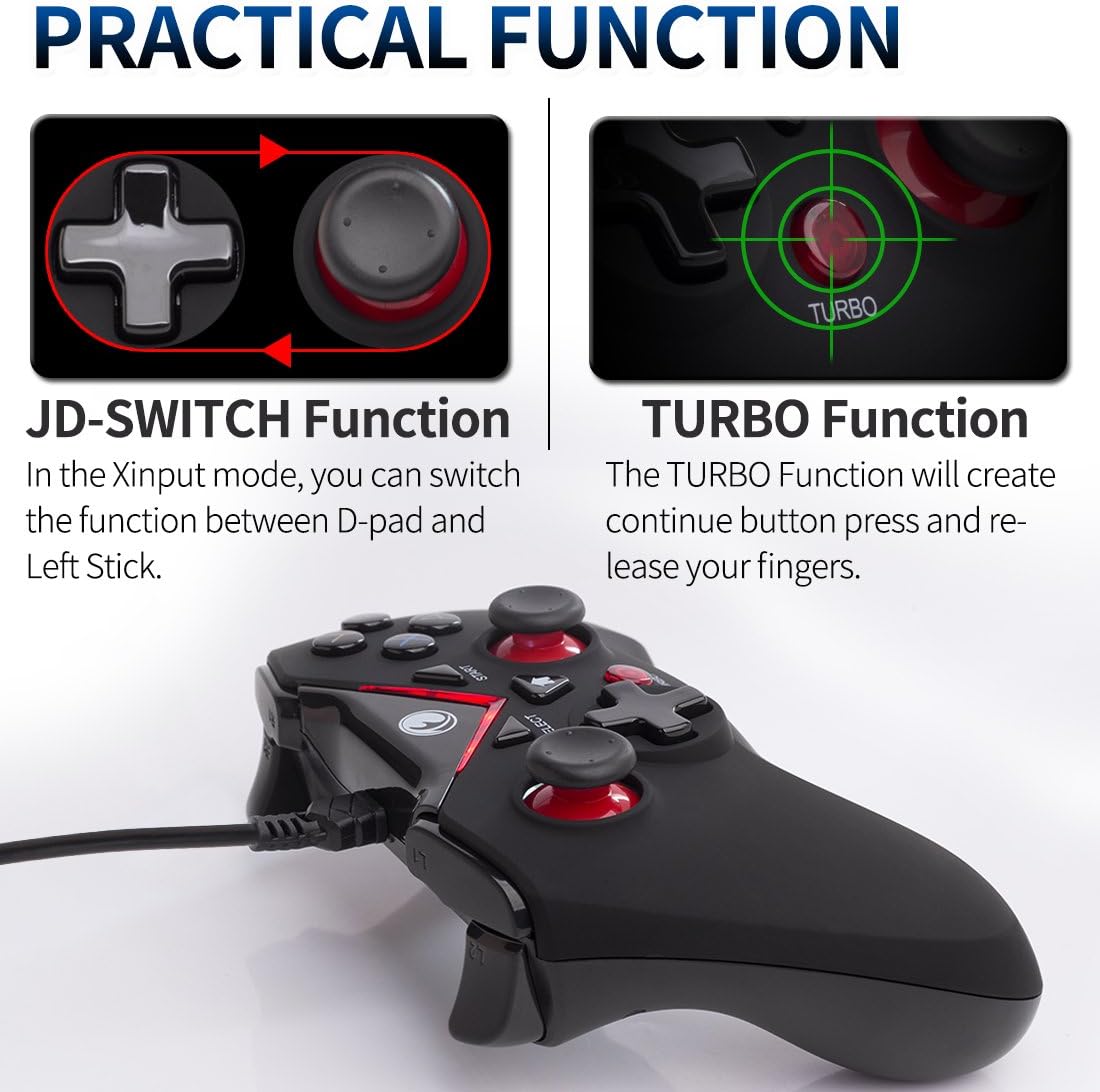 V-one Red Wired USB Gaming Controller Gamepad Joystick for PC, Steam, Android, PS3 - Image 4