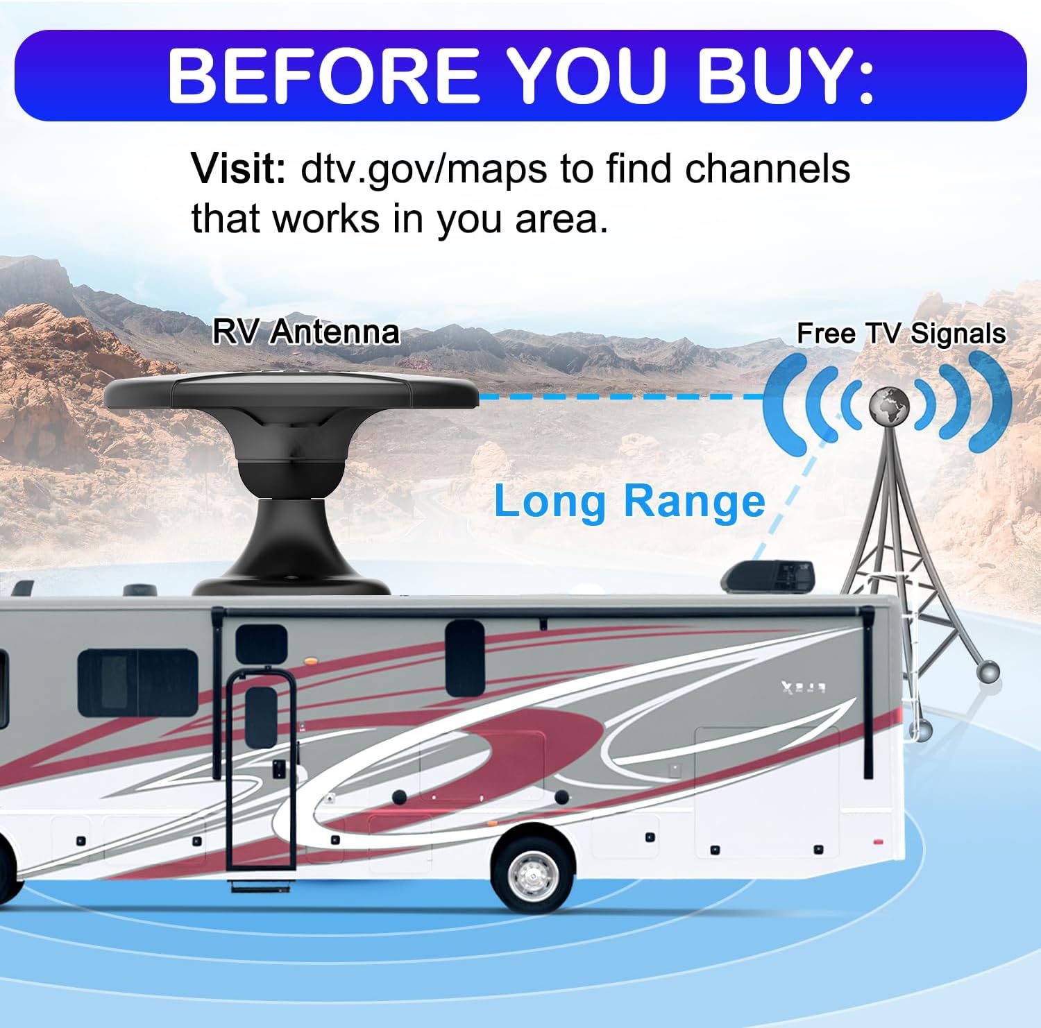 Outdoor Ultra Long Range RV HDTV Antenna with Signal Booster 16ft Cable Black - Image 8