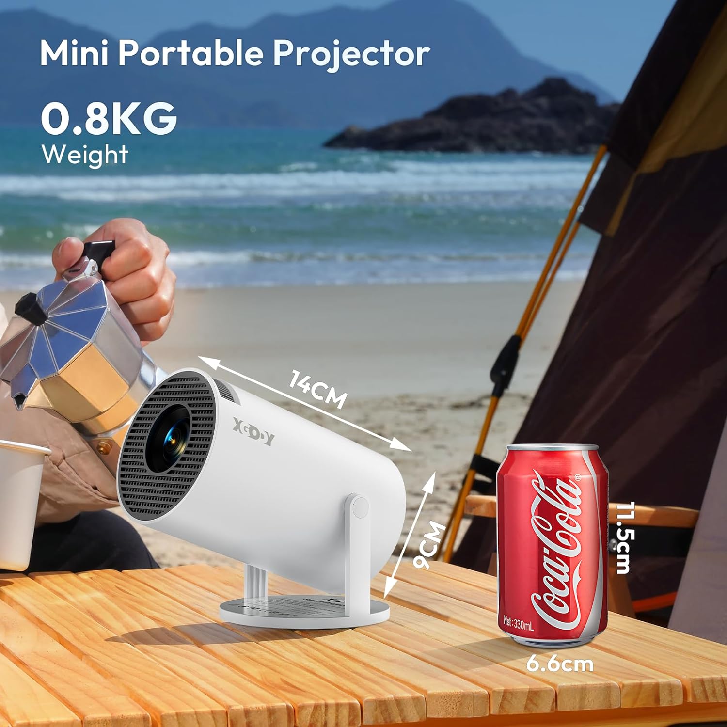 XGODY Gimbal 3 Protable Smart Mini Projector WiFi6 Bluetooth 5.0 12000L 4K Android TV 11 White - Image 2