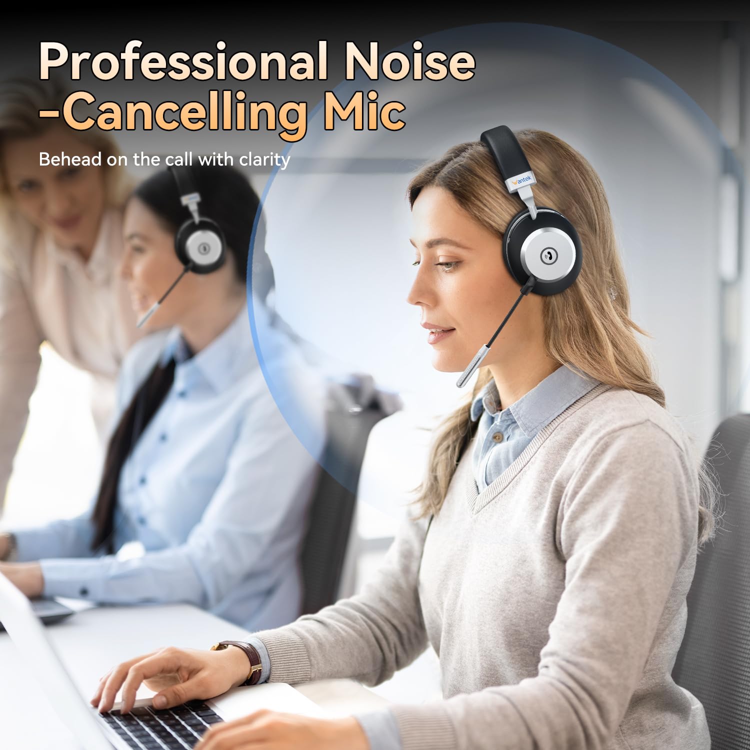 60-Hour Battery Bluetooth Wireless Headset with AI Noise Cancelling Microphone for Office & Remote Work - Image 2
