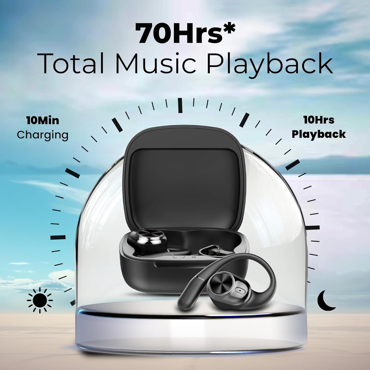 truke Buds Infinity Open Ear Wireless Earbuds 70 Hours Playtime Jet Black Quad Mic PureVoice ENC - Image 3