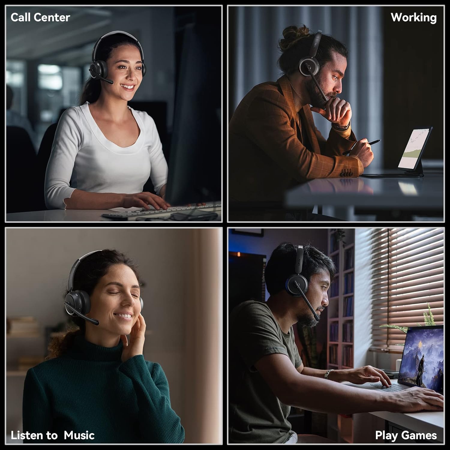 Bluetooth Wireless Headset with Noise Cancelling Mic for Work from Home Office PC Calls - Image 7