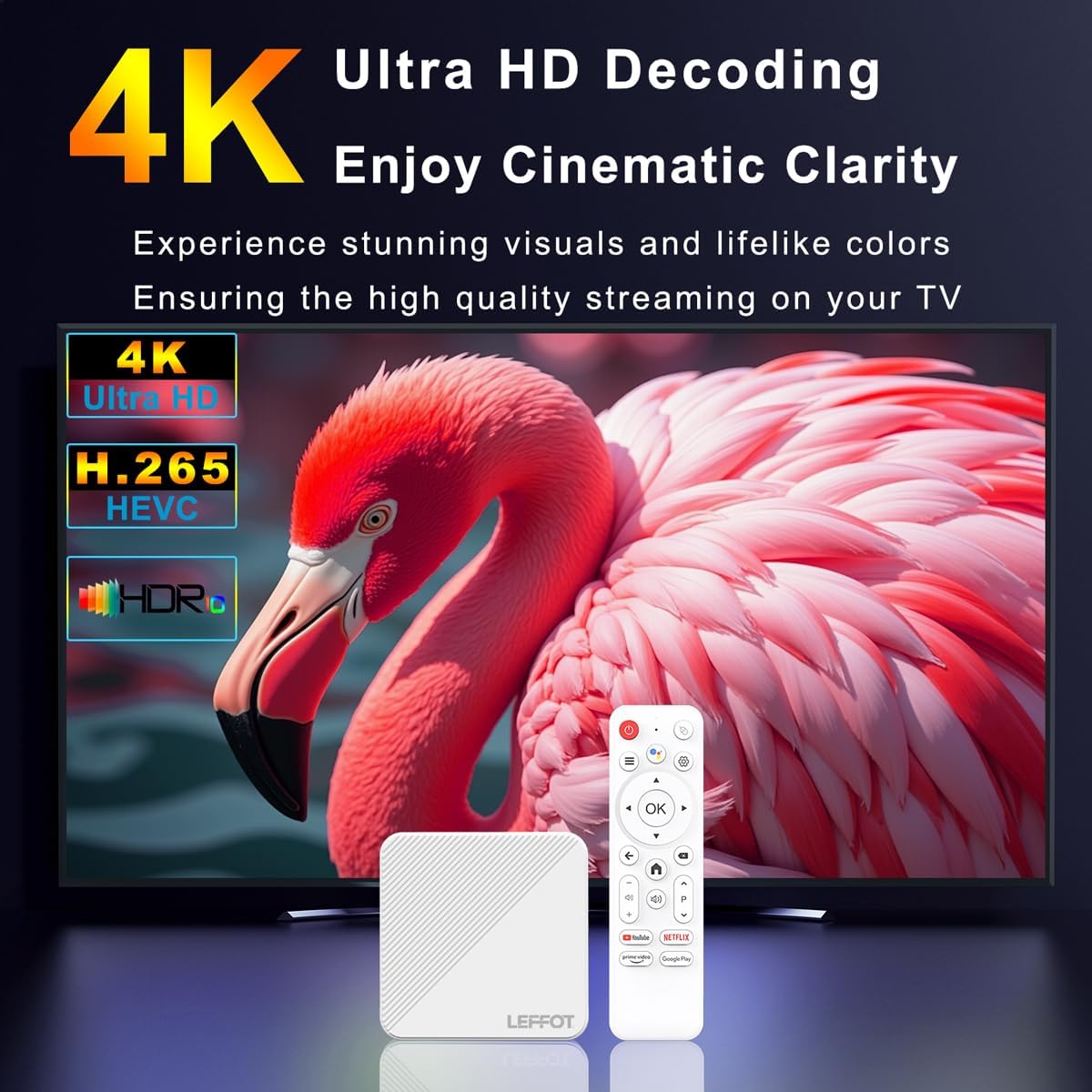 LEFFOT Android 14 4K Ultra HD TV Box 2GB RAM 16GB ROM Smart Streaming Device - Image 3