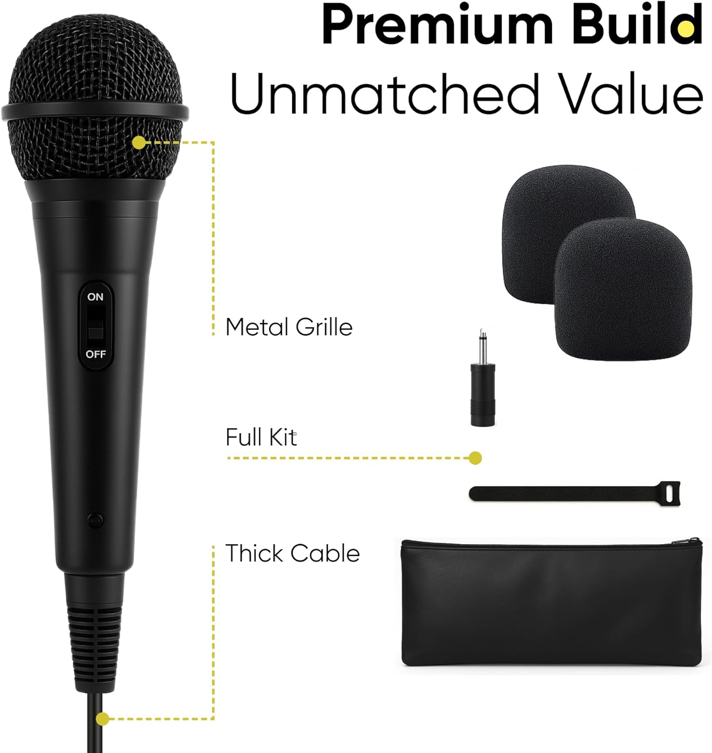 Bowens Wired Dynamic Microphone 15ft Cable Cardioid Karaoke Mic for Singing DJ Podcasting - Image 6
