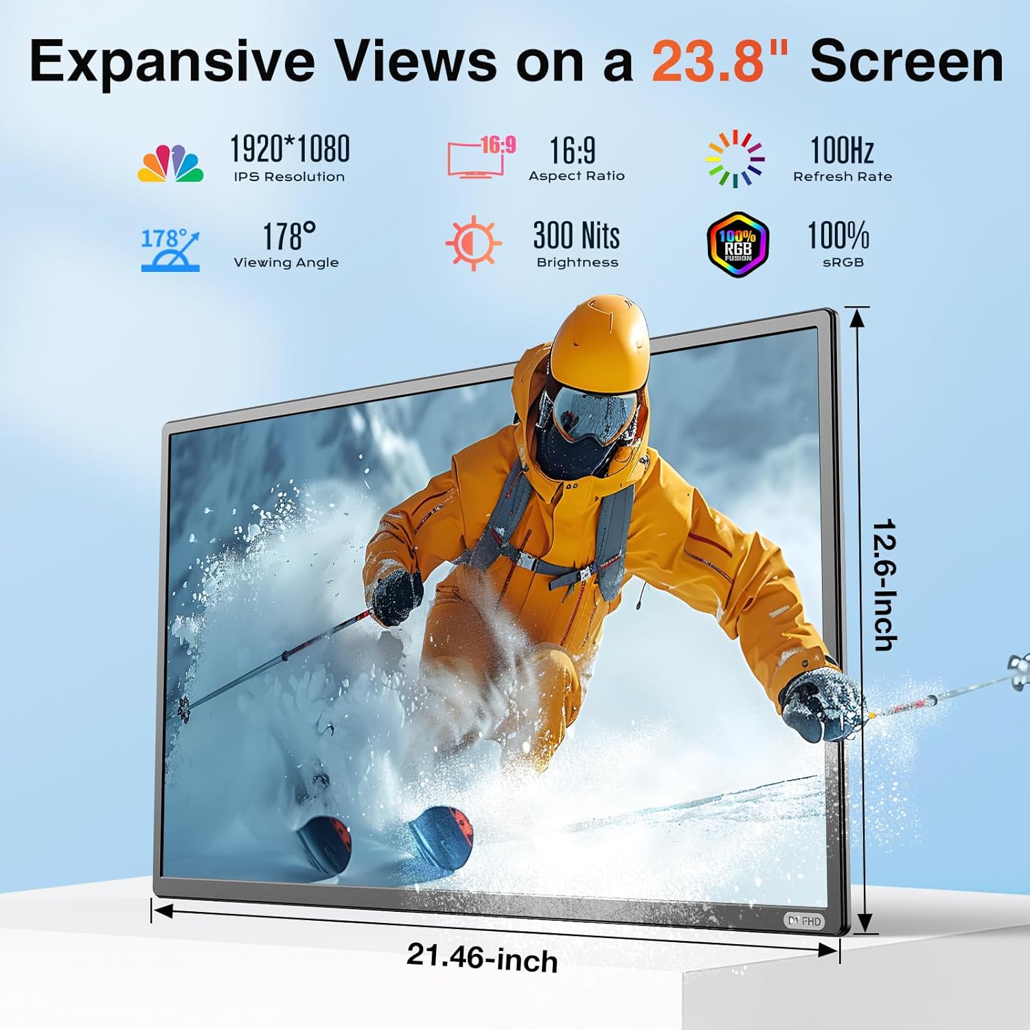 23.8 Inch 1080p FHD 100Hz IPS Portable Gaming Monitor with Built-in Speakers and VESA Mount - Image 2