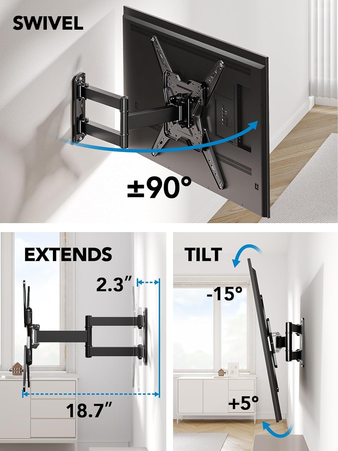 Pipishell Full Motion Articulating TV Wall Mount for 26-60 Inch TVs, Single Stud, Swivel Tilt Extension, 77 lbs Capacity, Max VESA 400x400mm - Image 5