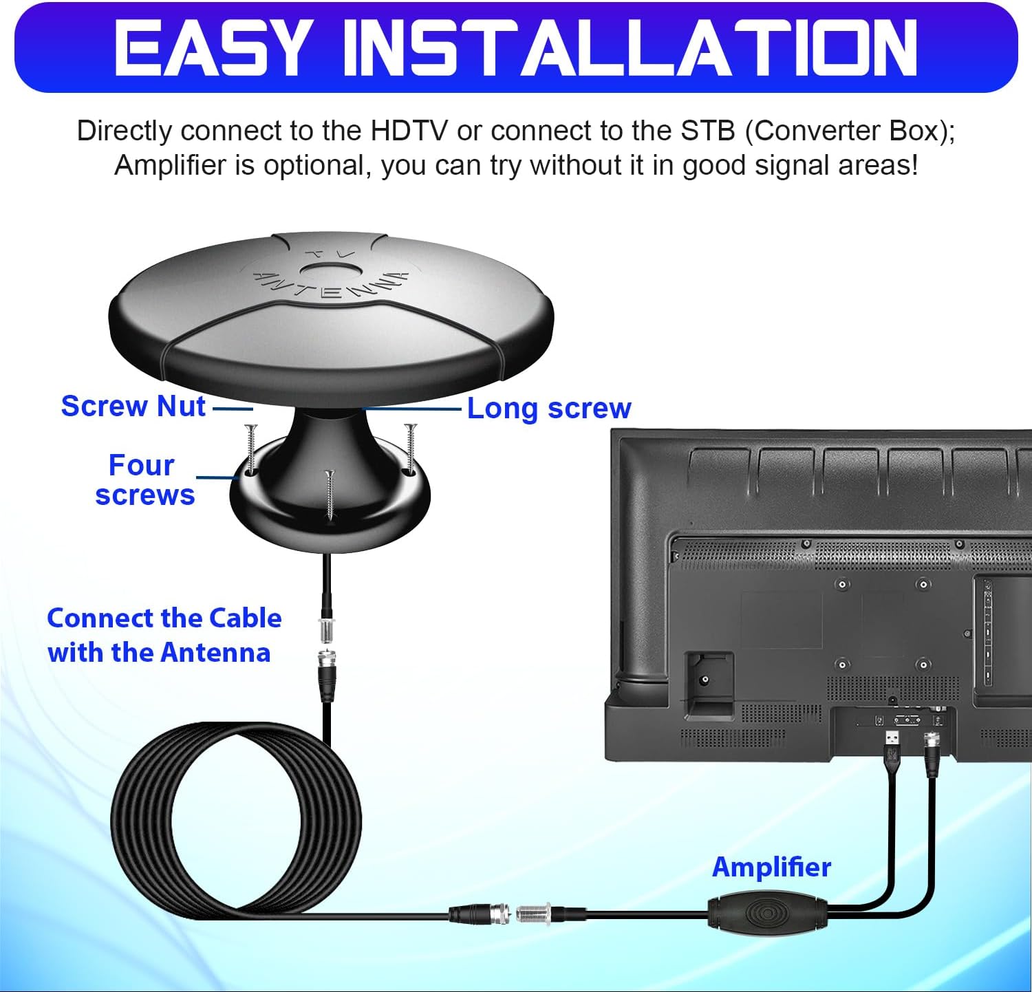 Outdoor Ultra Long Range RV HDTV Antenna with Signal Booster 16ft Cable Black - Image 5