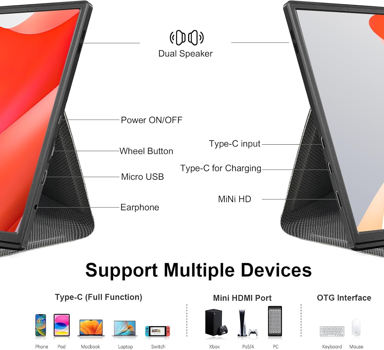 Moonka 10.5 Inch FHD IPS Portable Monitor 1920x1280P, Ultra-Thin Zero Frame, USB-C, Includes Smart Cover - Image 2