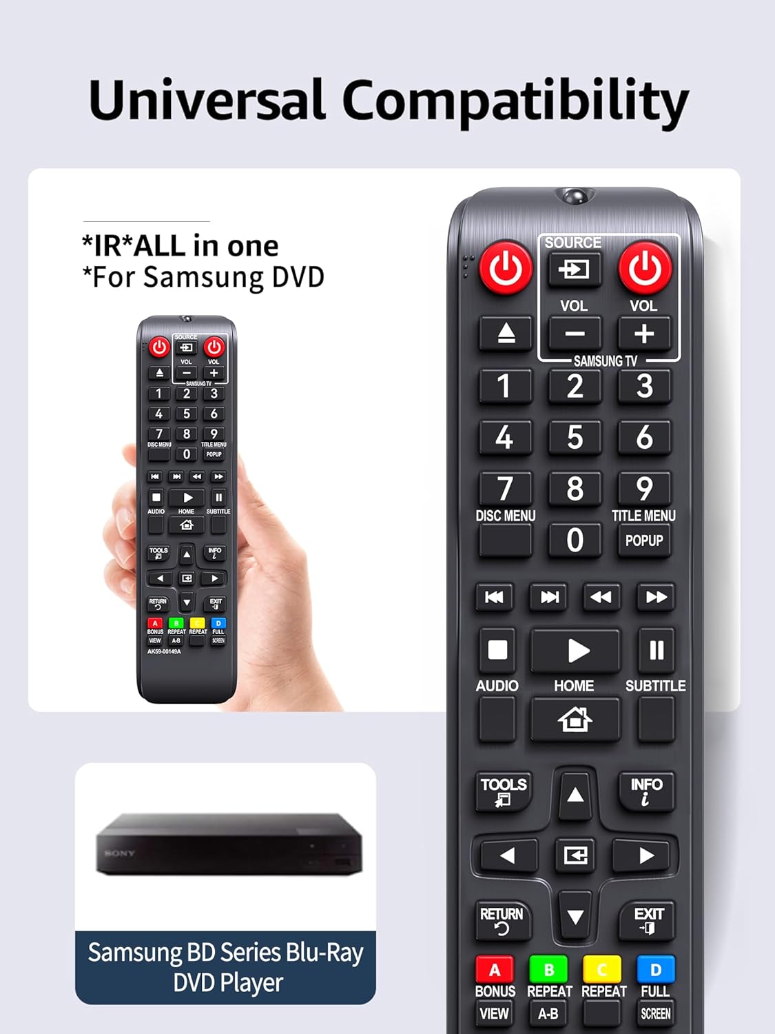 New Samsung DVD Blu Ray Remote Control for BD-ES5000 BD-F5100 BD-ES5300 BD-J5100 BD-J5700 BD-J5900 - Image 3