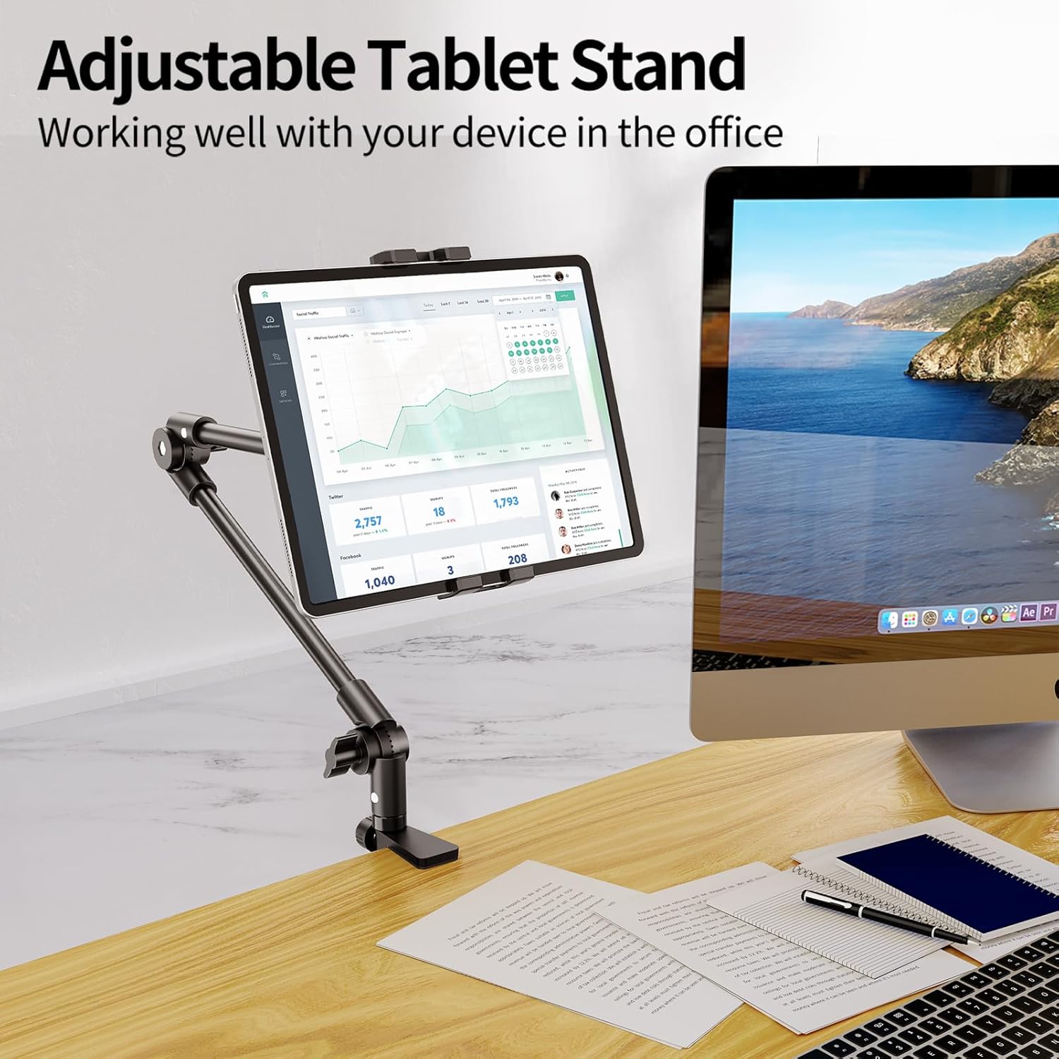 Adjustable 27-inch Tablet Phone Mount Holder for 4.7-12.9 inch Devices, iPad, iPhone, Galaxy Tab - Image 2