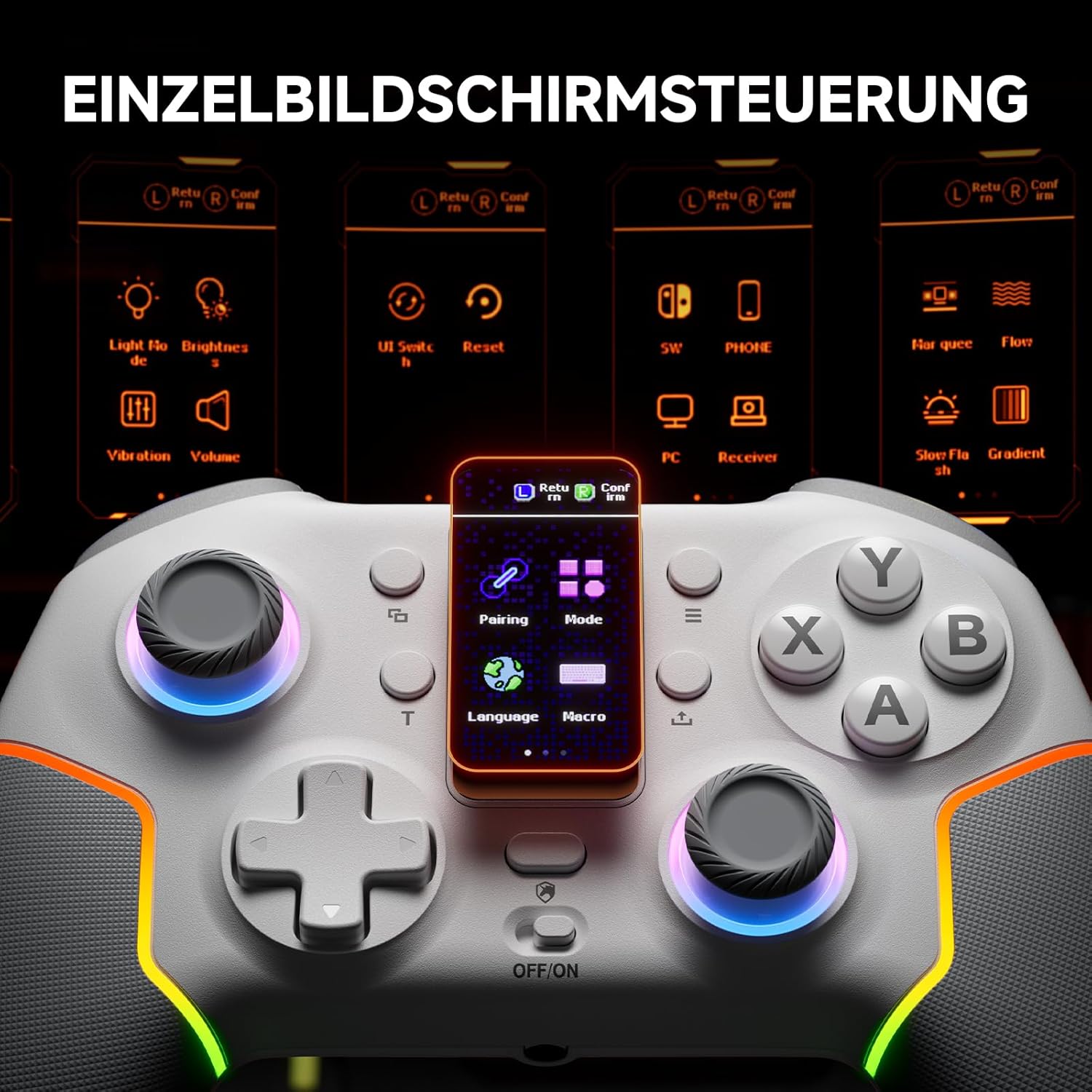 ECHTPower Intelligent Screen Wireless PC Gaming Controller for Switch iOS Android Hall Joysticks 1000mAh Battery - Image 2