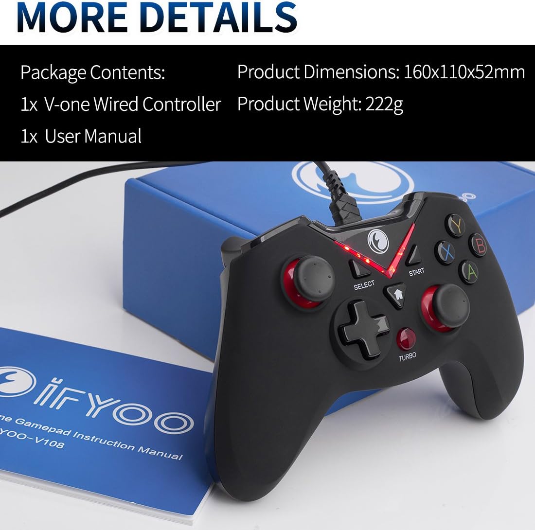 V-one Red Wired USB Gaming Controller Gamepad Joystick for PC, Steam, Android, PS3 - Image 7