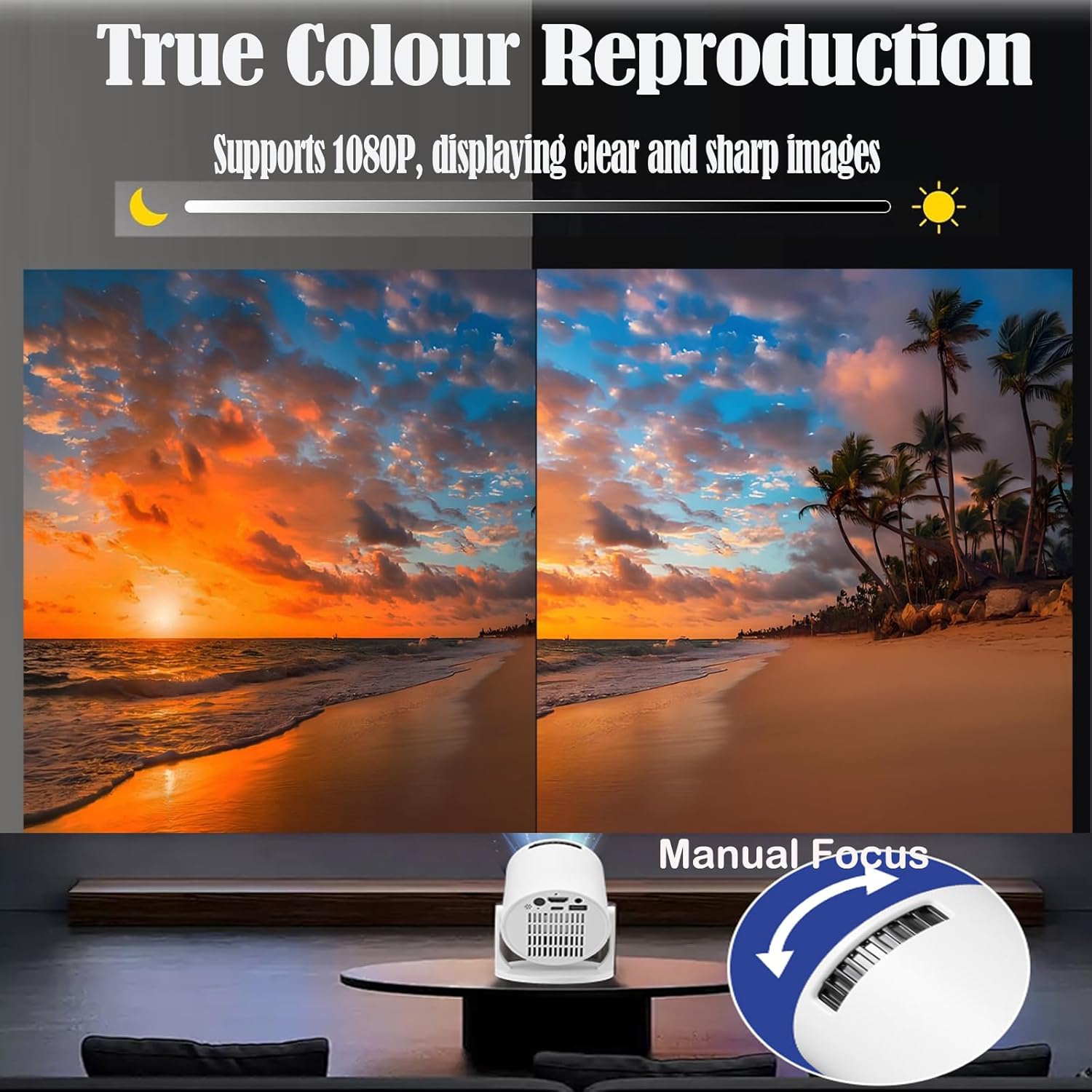Adorezyp Portable Mini Projector 1080P WIFI Bluetooth 5.2 White Outdoor Movies - Image 3