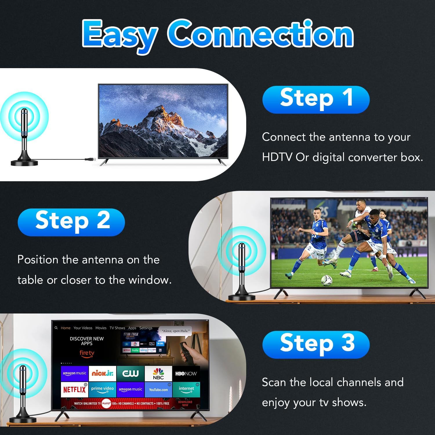 2025 Indoor Smart TV Antenna for Local Channels with Magnetic Base and Long Range 8K HD Reception - Image 5