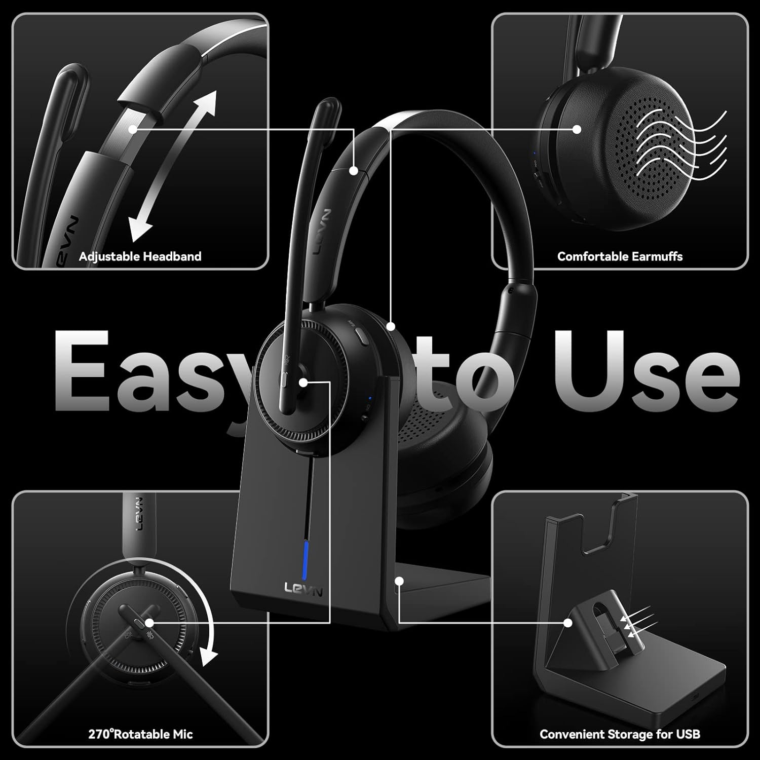 Bluetooth Wireless Headset with Noise Cancelling Mic for Work from Home Office PC Calls - Image 6