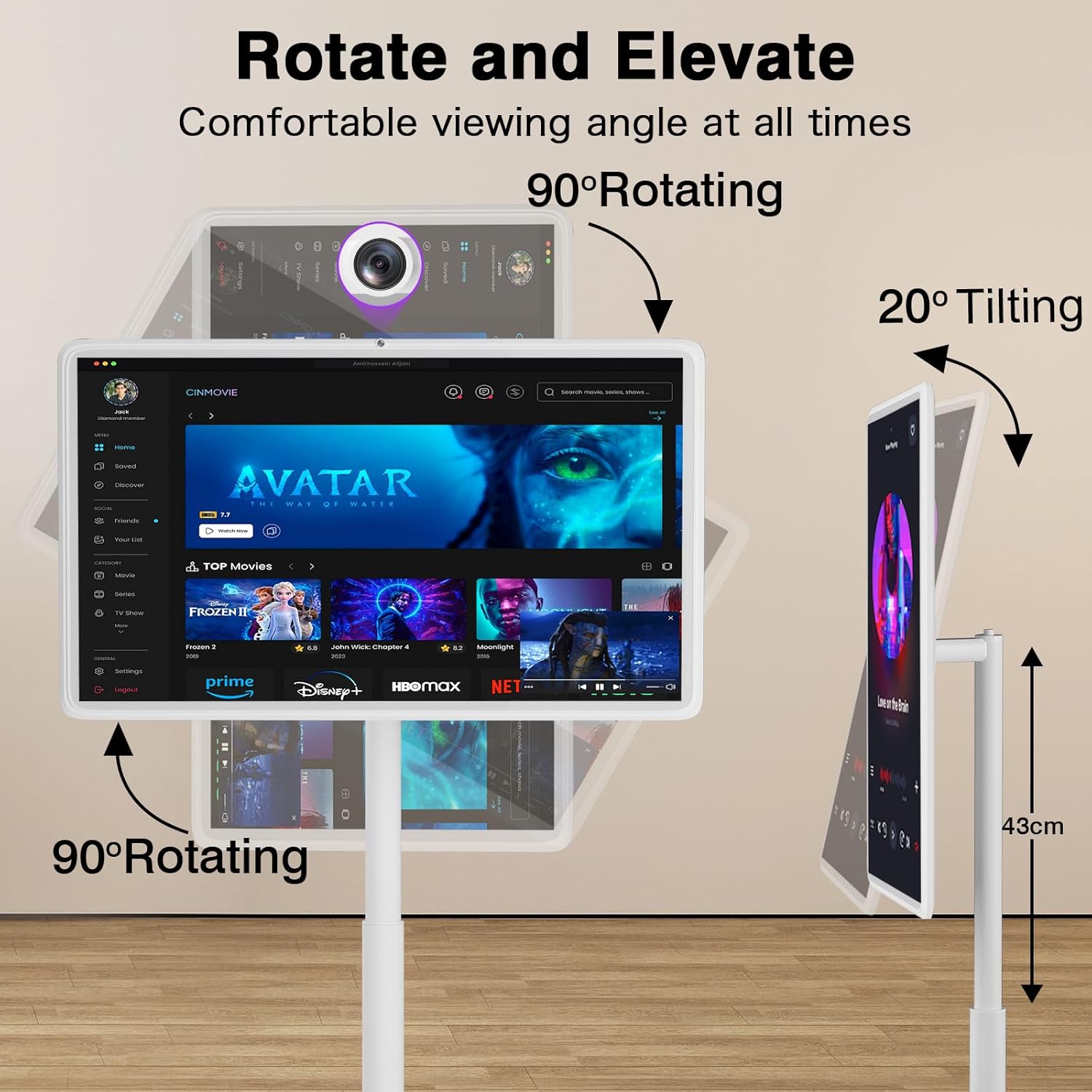 32-Inch Portable Smart TV On Wheels 1080P HD Oncell Touch Screen 8GB RAM 128GB Storage Android OS - Image 5