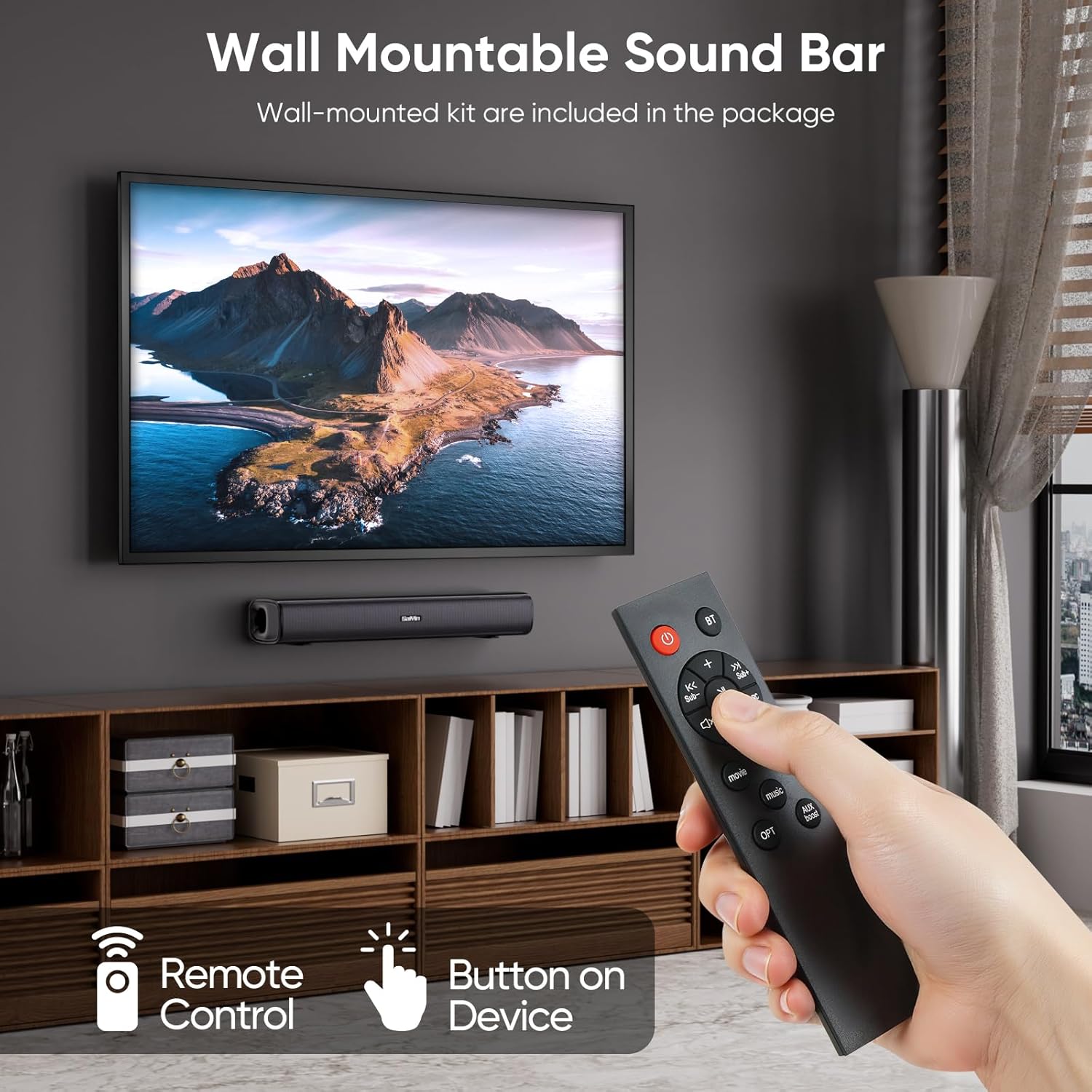 Saiyin 17-Inch Smart TV Sound Bar Bluetooth 5.3, Optical, Aux, Wall Mountable, Sub Out - Image 4
